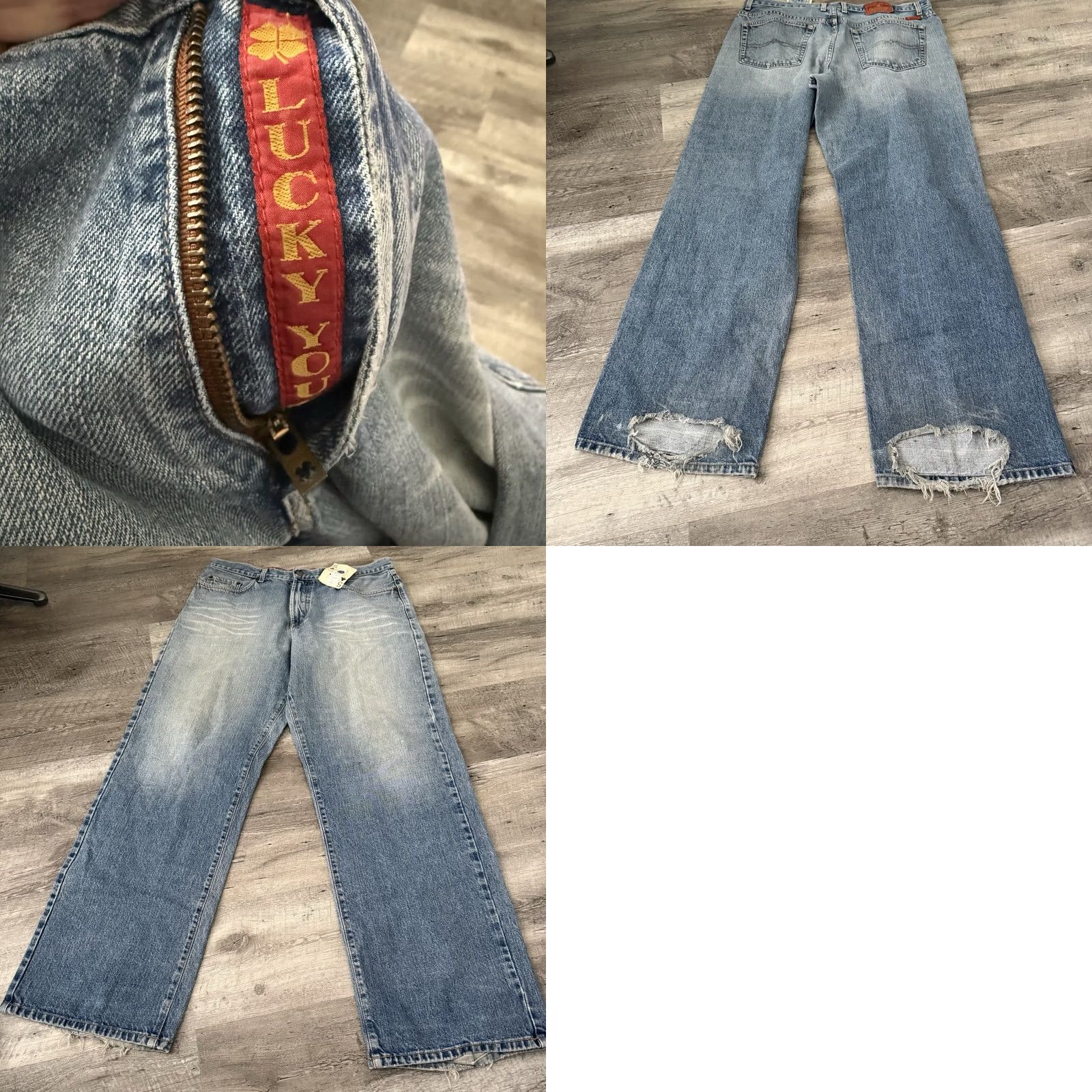 Lucky Brand VINTAGE Lucky Brand Jeans Dugarees USA Made 36x34 Mens Blue 5-Pocket Denim Distressed Relaxed Zipper Old School Y2K Grassroots Size US 36 / EU 52 - 8 Thumbnail
