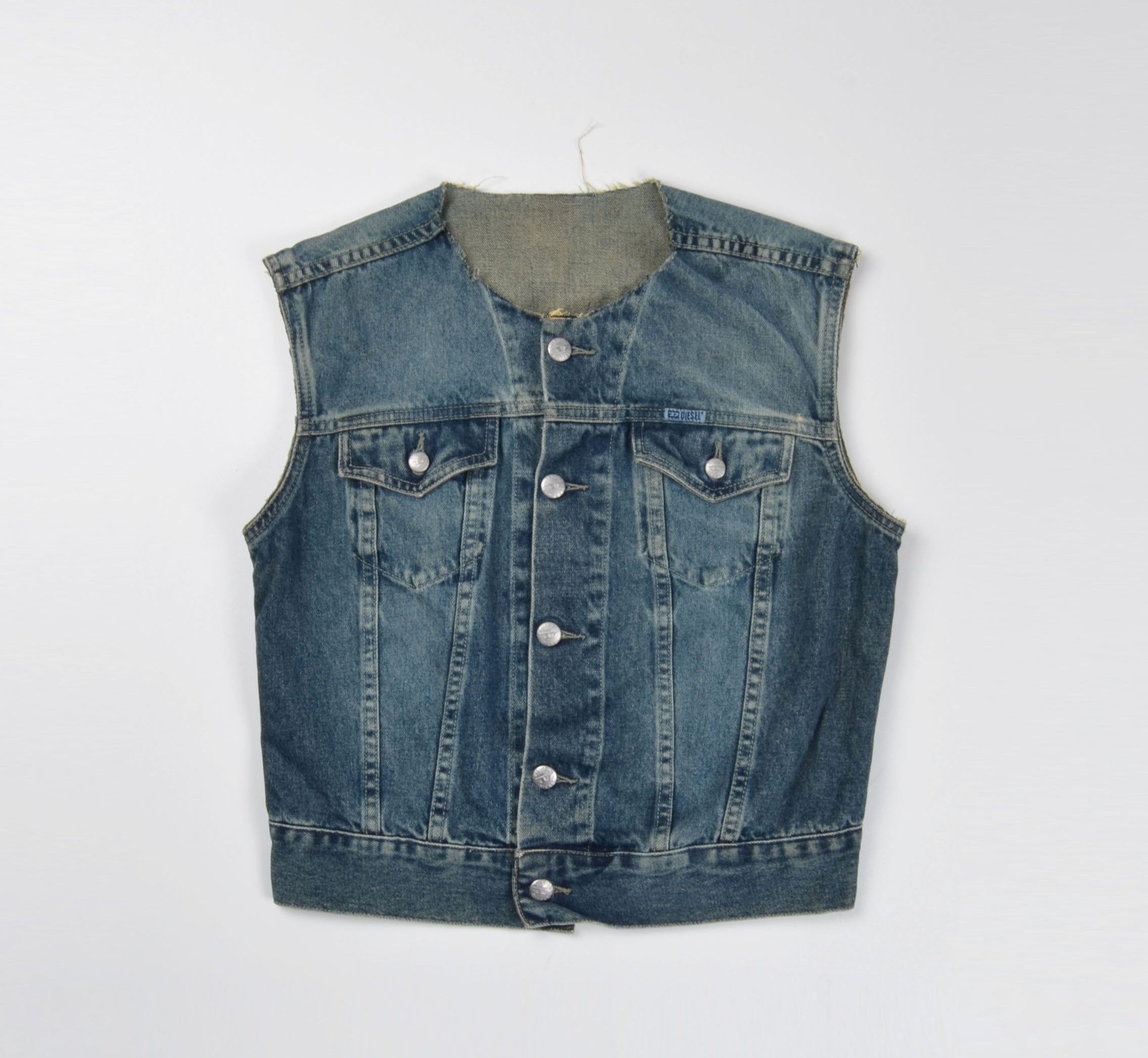 Diesel Vintage Diesel Y2K Grunge Punk Raw Neck Faded Denim Vest Size S / US 4 / IT 40 - 1 Thumbnail