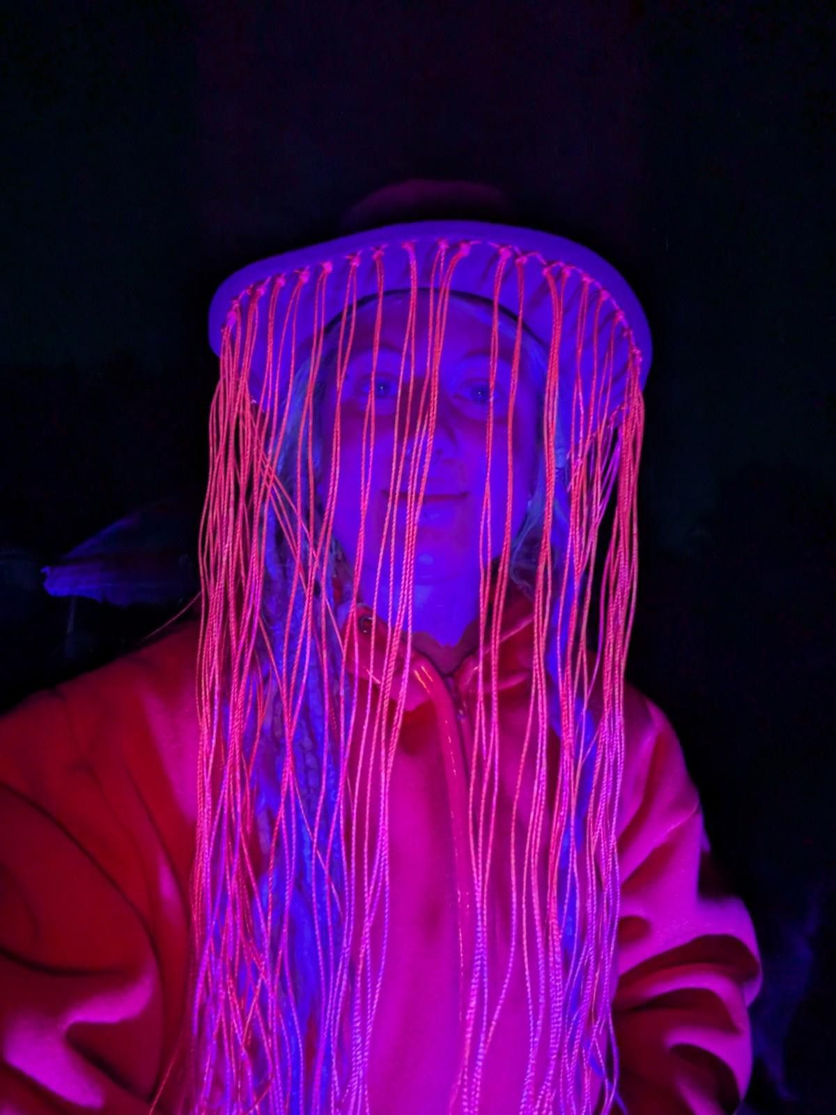 The Unbranded Brand Upcycled Cowgirl Pink Suede Neon UV Reactive Fringe Rave Hat Size ONE SIZE - 1 Thumbnail