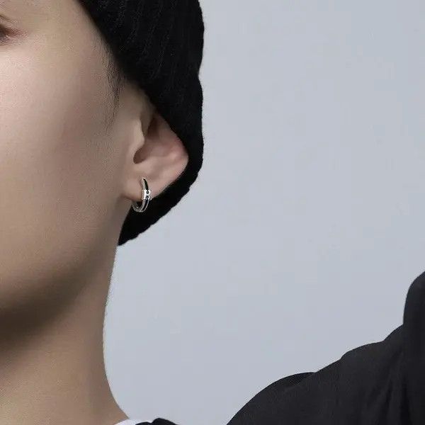 Designer × Jewelry 925 Silver Plated Letter Small Hoop Earrings for Men Women Size ONE SIZE - 4 Thumbnail