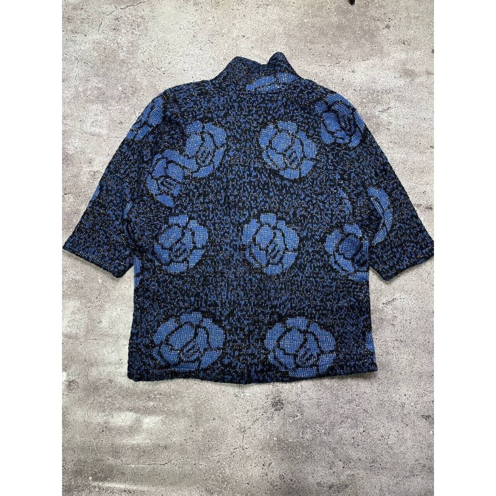 Givenchy × Vintage Vintage Givenchy Boutique Blue Mohair Wool Rose Cardigan XL Size XL / US 12-14 / IT 48-50 - 2 Thumbnail