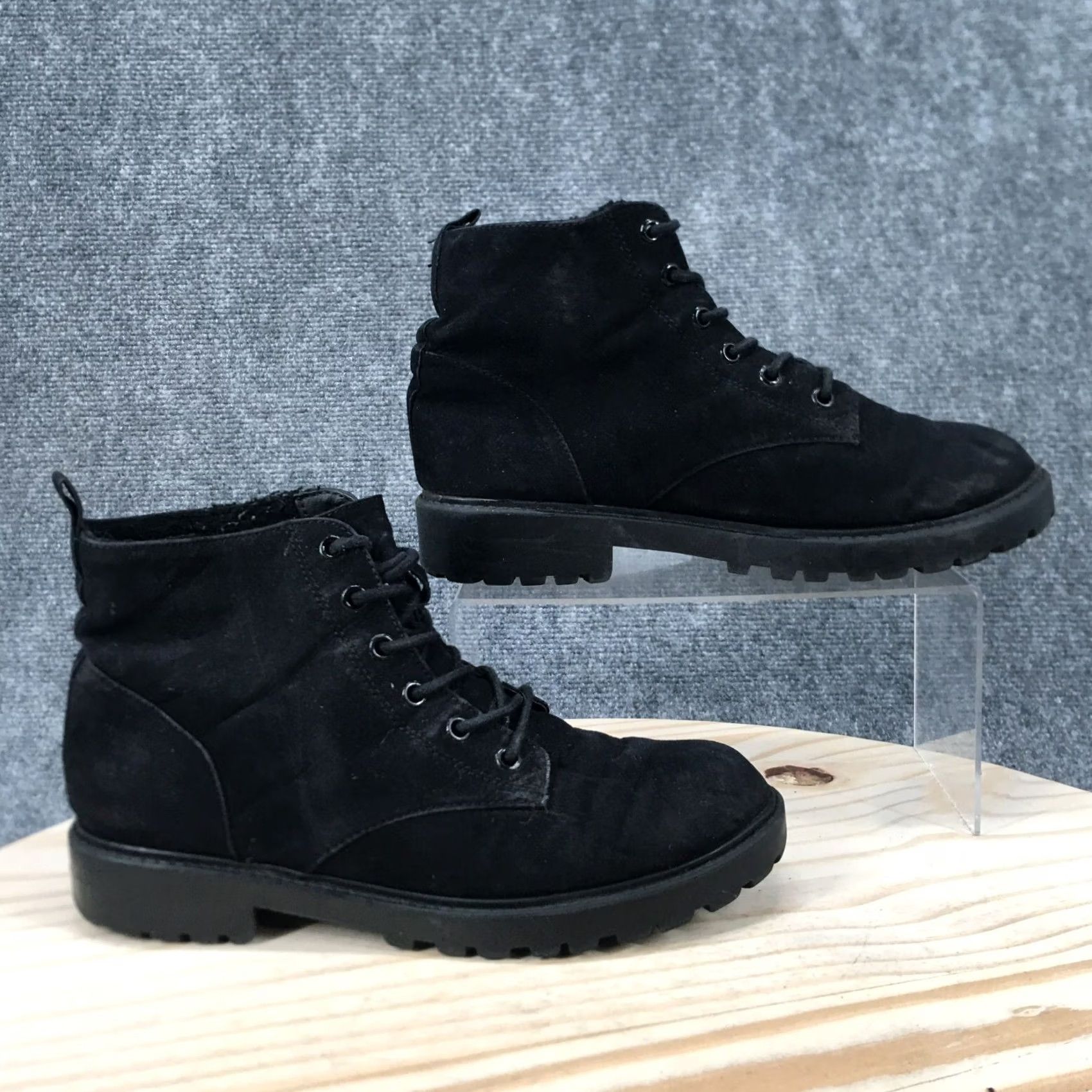 H&M Divided H&M Hiking Boots Womens 9.5 Black Suede Lace Up Ankle Bootie Shoes, Casual, Solid Black, 9.5 US, Divided by H&M, Boot, M, Women's Shoes Size L / US 10 / IT 46 - 2 Thumbnail