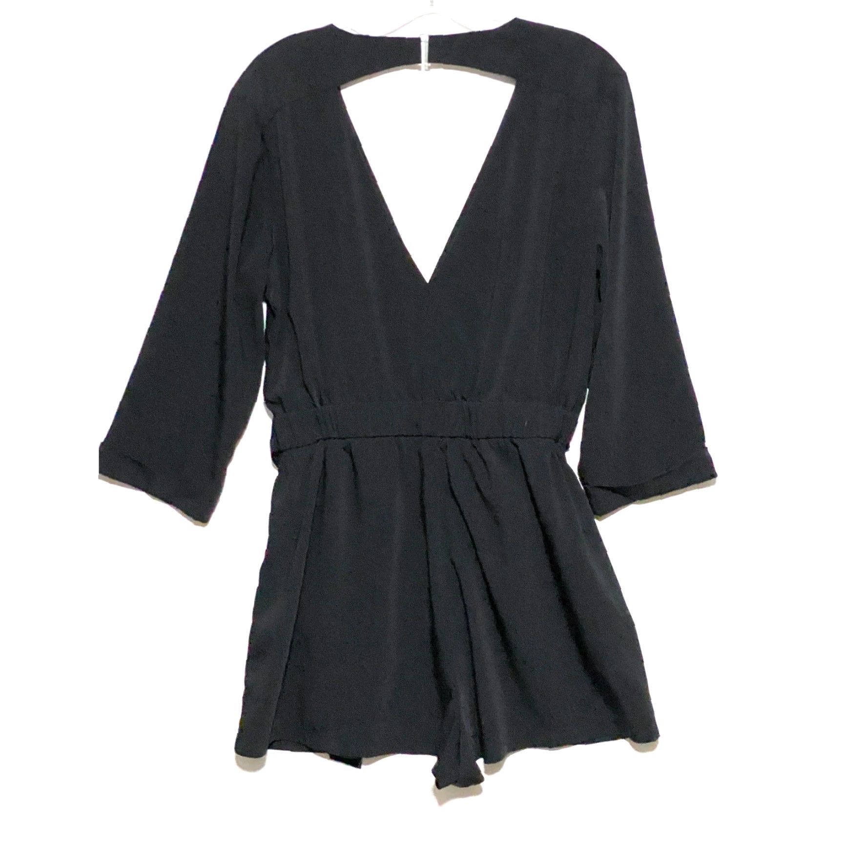 Vintage Mustard Seed Black Romper Womens L V Neck Open Back Soft Goth Dark Romantic Boho Shirt Romper Womens L Black Halloween Boho Womens Size 36" / US 14 / IT 50 - 3 Thumbnail