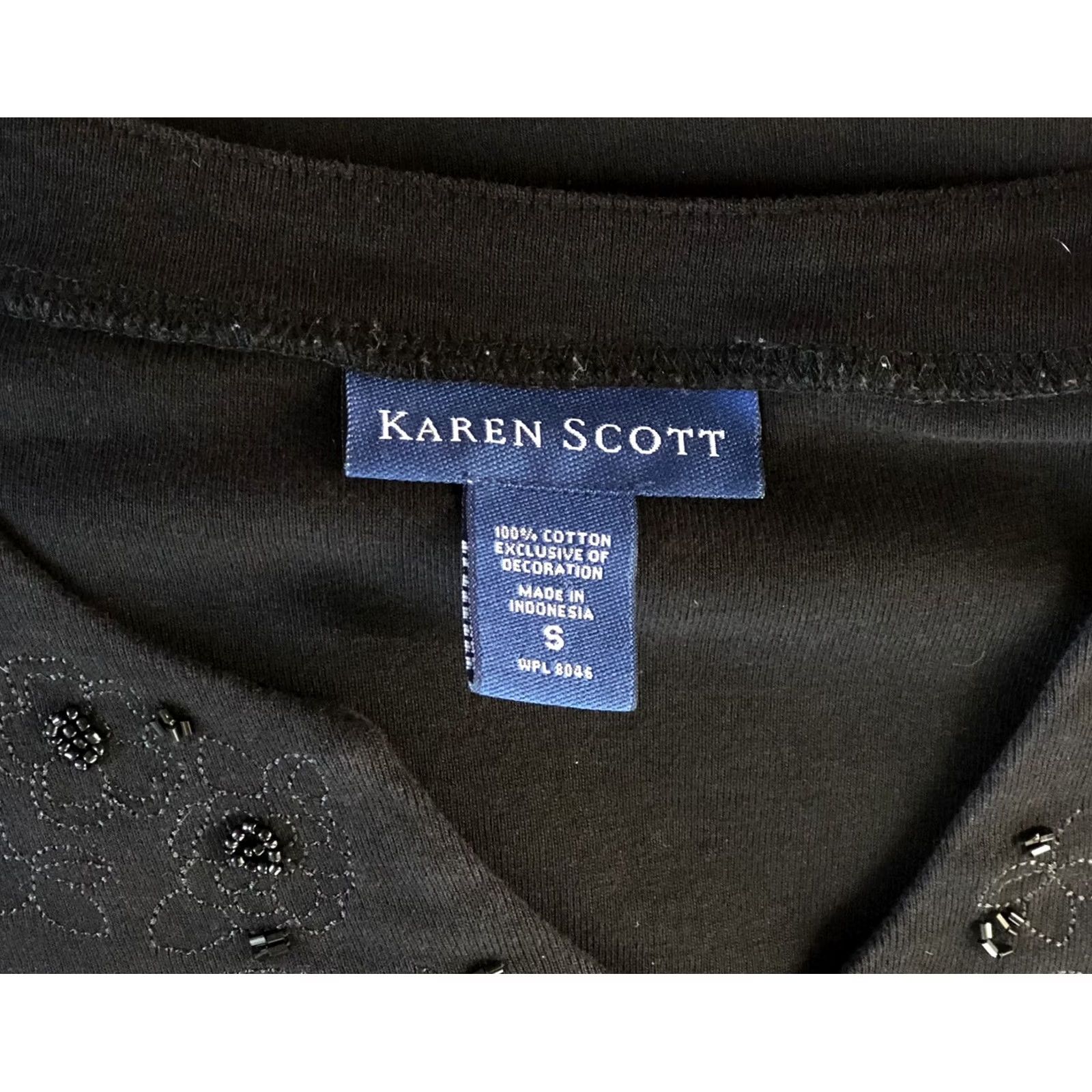 Vintage Karen Scott Black Beaded V-Neck Short Sleeve T-Shirt S Casual Womens Size S / US 4 / IT 40 - 4 Thumbnail