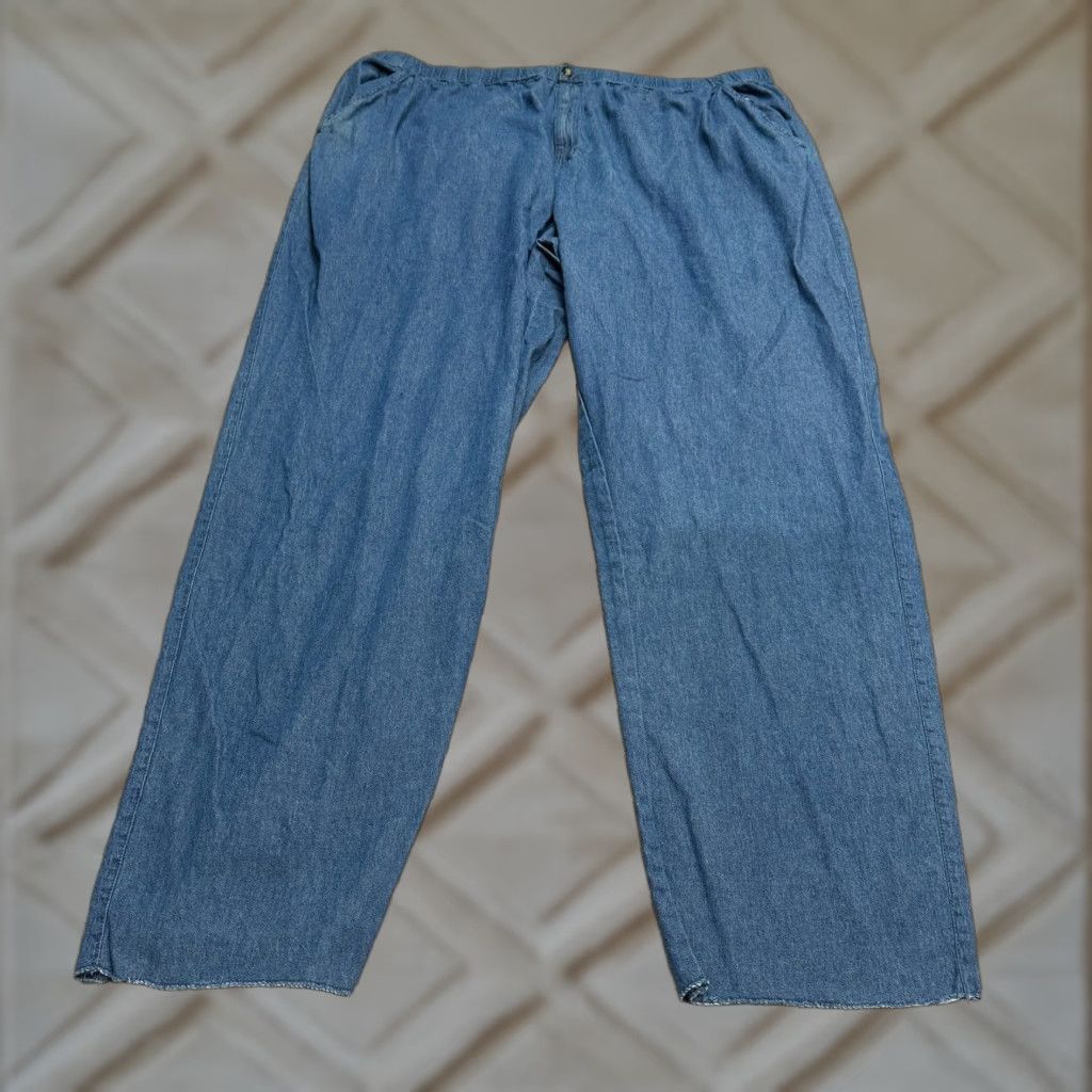 Vintage King Size Jeans Womens Tall 5XL Blue Denim Wide-Leg 51x38.5 Elastic Waist Button Zip 100% Cotton Modern Classic Vintage No Size 40" / US 18 - 1 Thumbnail