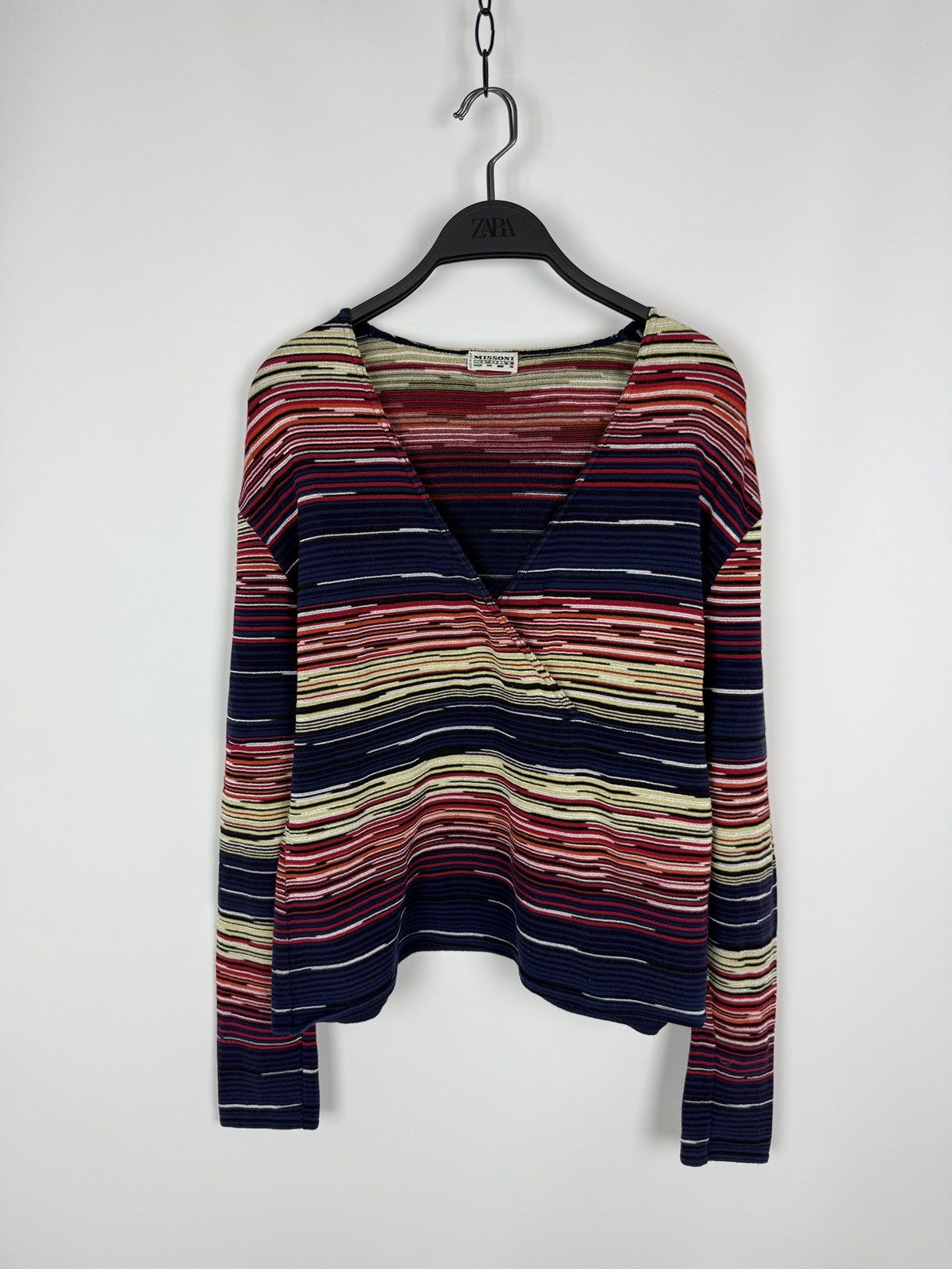 Missoni 1990s Vintage Missoni Sport Wrap V-Neck Sweater 48 Size XL / US 12-14 / IT 48-50 - 3 Thumbnail