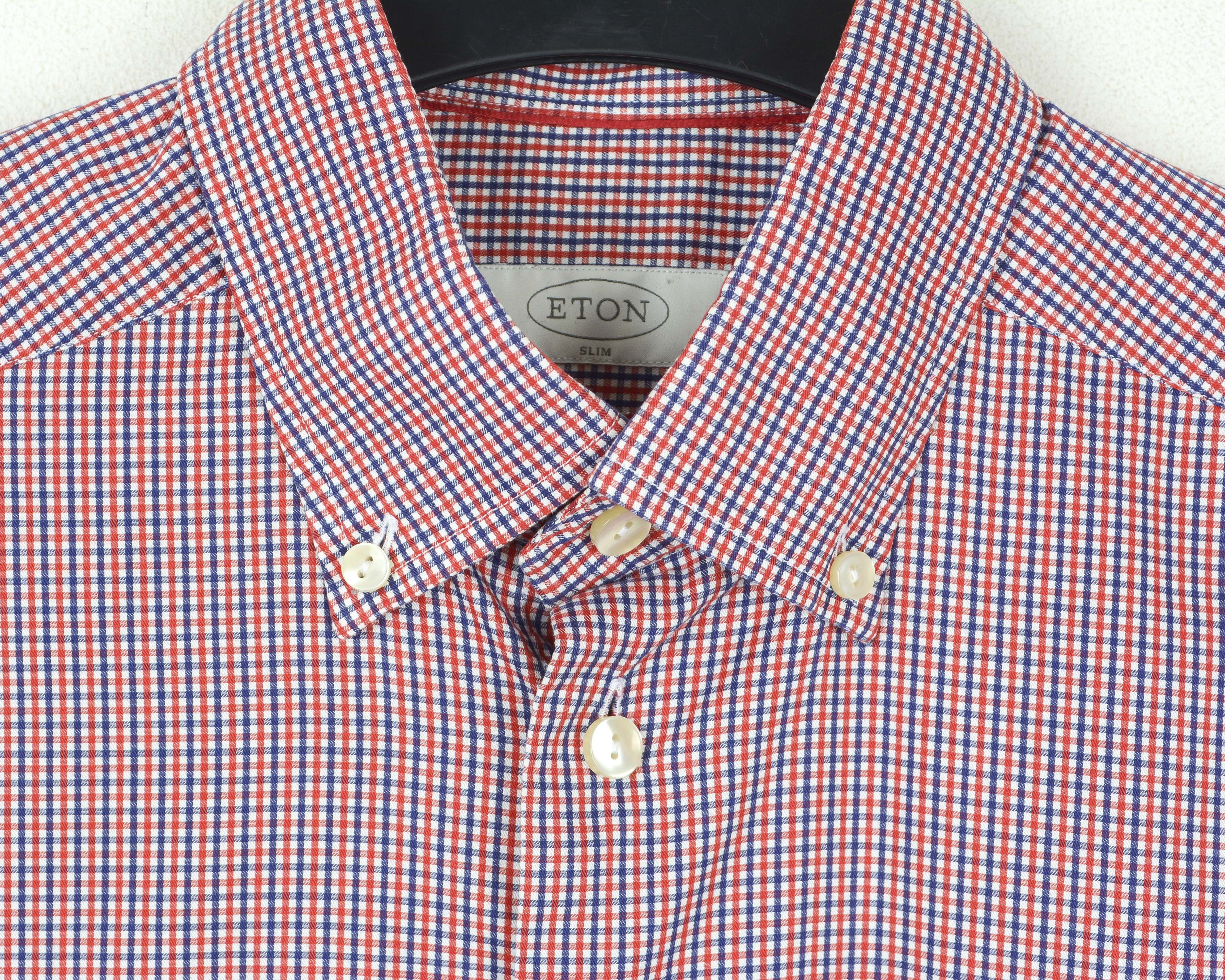 Eton 15 3/4" Slim Fit Single Cuffs Check Tartan Shirt Work Office Size US M / EU 48-50 / 2 - 3 Thumbnail