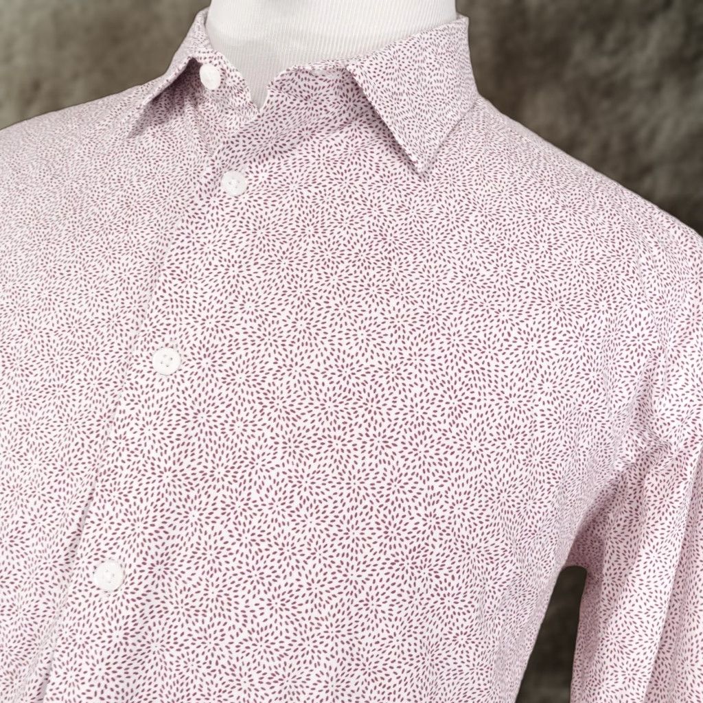 Vintage Awearness Kenneth Cole Dress Shirt Mens XL Slim Fit Floral Long Sleeve Red - 98% Cotton 2% Spandex, Point Collar, Button Front, Stretch Shirt Size 46R - 1 Thumbnail