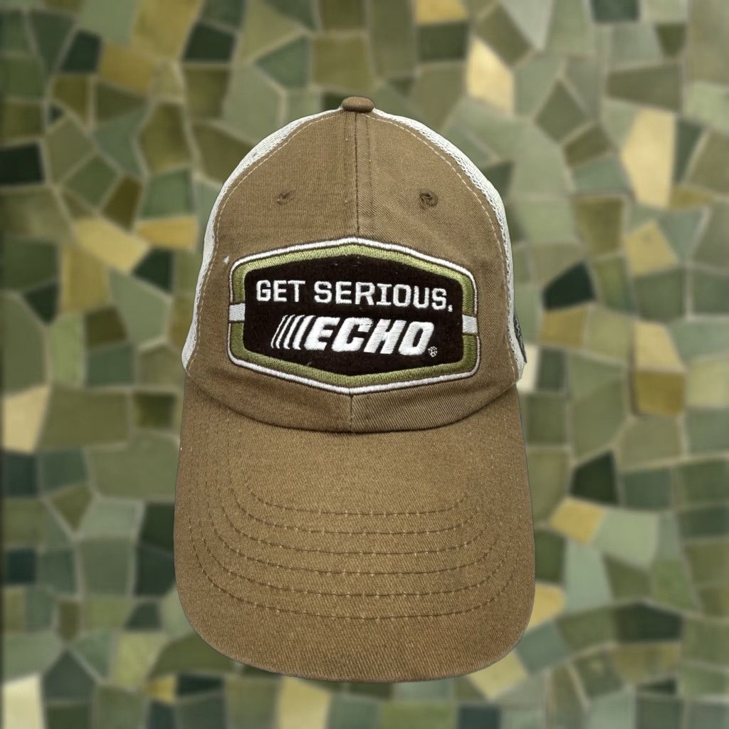 Vintage Echo Baseball Hat Be Serious Echo Brown Embroidered Logo Adjustable Cap Mens List Adjustable Strap Brown Cotton Polyester Cap Size ONE SIZE - 1 Thumbnail