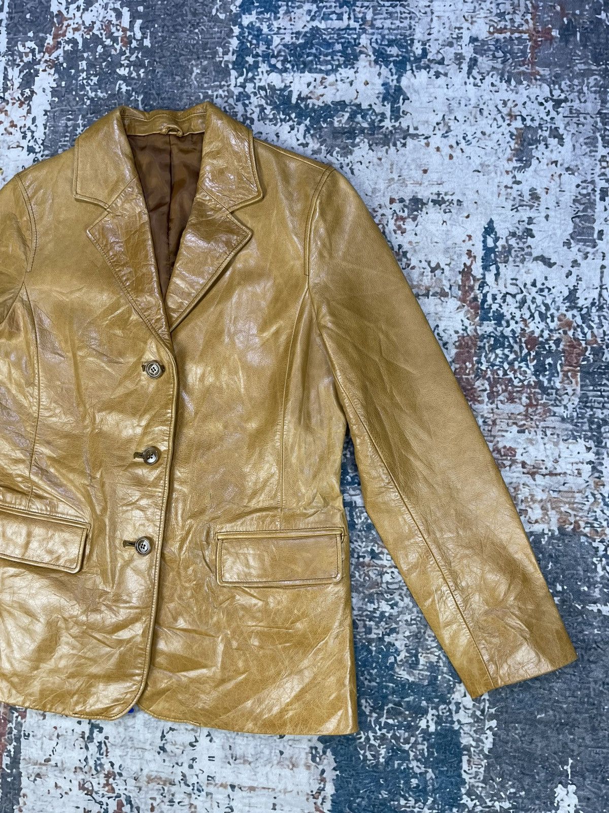 Japanese Brand Pour La Frime Butterscotch Buffalo Hide Leather Blazer Size XS / US 0-2 / IT 36-38 - 4 Thumbnail