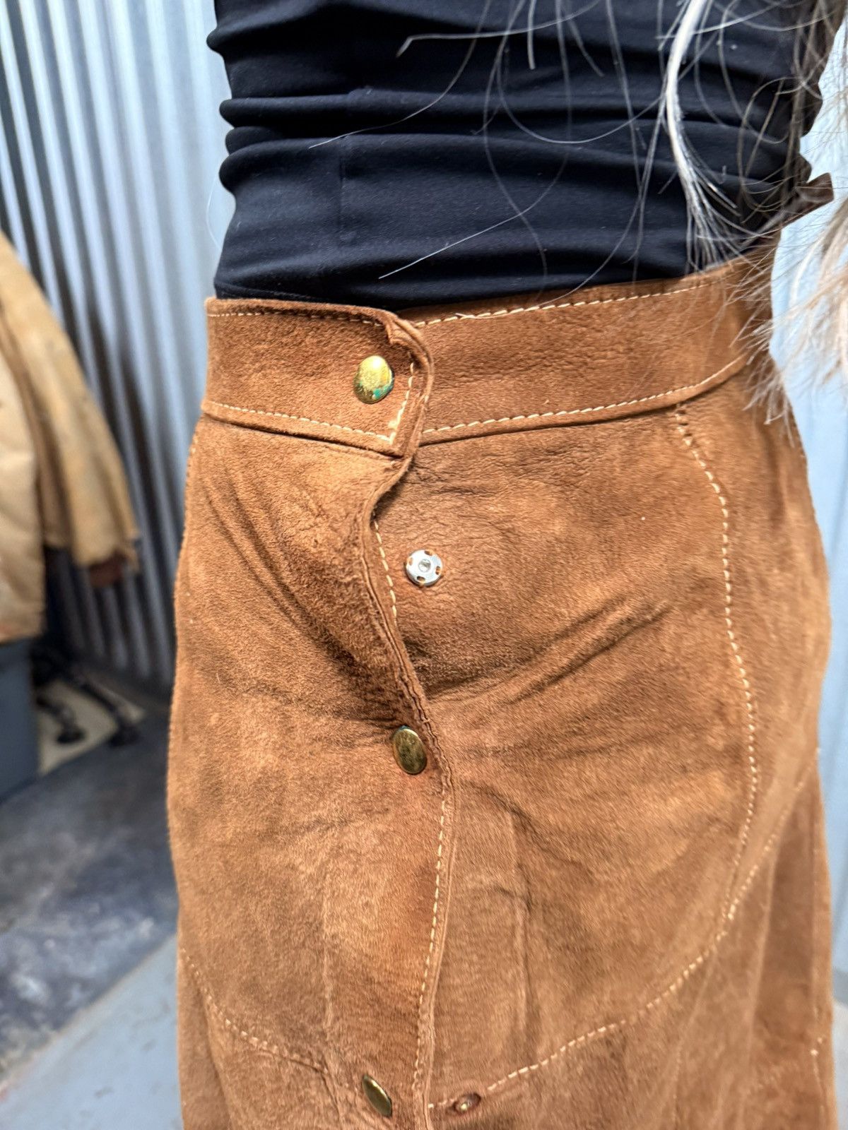 Other Vintage Tan Womens Long Brown Patched Western Skirt Size 26" / US 2 / IT 38 - 7 Thumbnail
