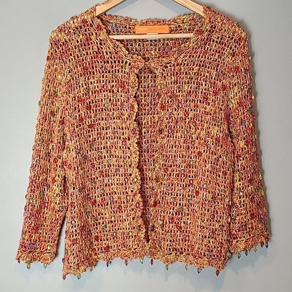 Vintage Cynthia Steffe Knit Art to Wear Cardigan Beaded Rainbow Gran Size XL / US 12-14 / IT 48-50 - 1 Thumbnail