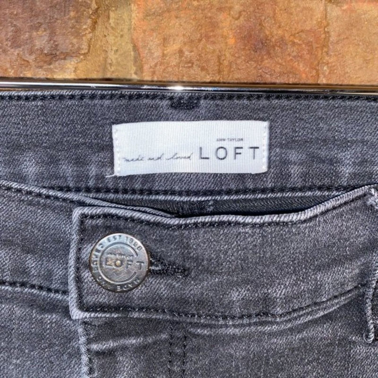 Loft Ann Taylor LOFT Black Wash Denim Raw Hem Skinny Jeans 32/14 Size 36" / US 14 / IT 50 - 6 Thumbnail