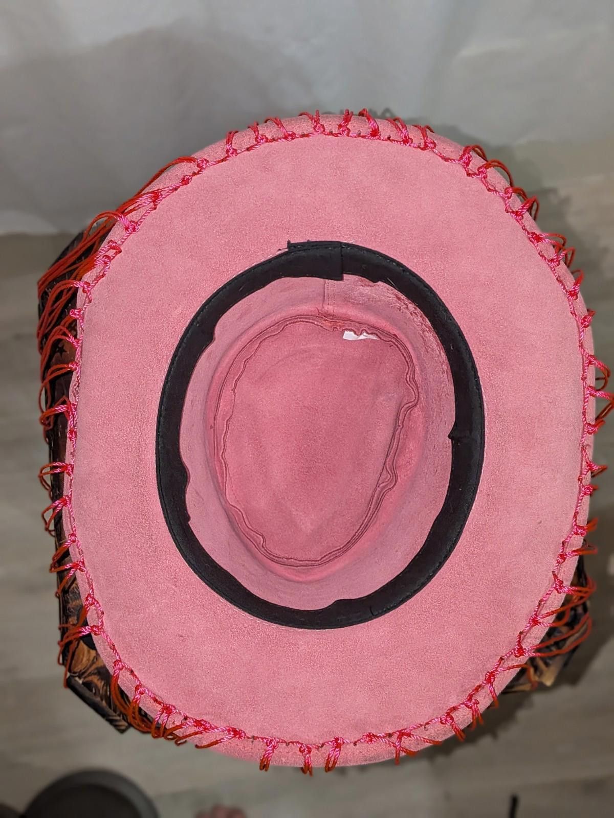 The Unbranded Brand Upcycled Cowgirl Pink Suede Neon UV Reactive Fringe Rave Hat Size ONE SIZE - 9 Thumbnail