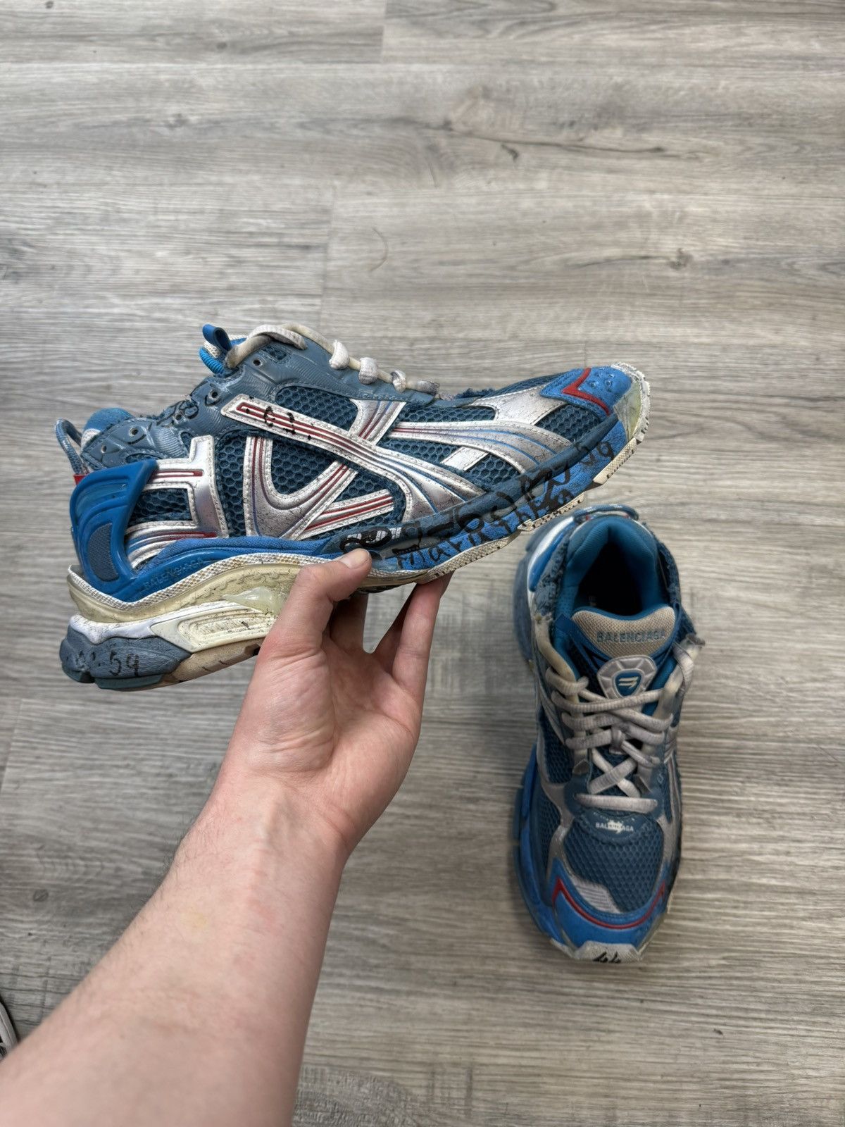 Balenciaga Balenciaga Runner Blue/White - Distressed Graffiti Size US 11 / EU 44 - 1 Thumbnail