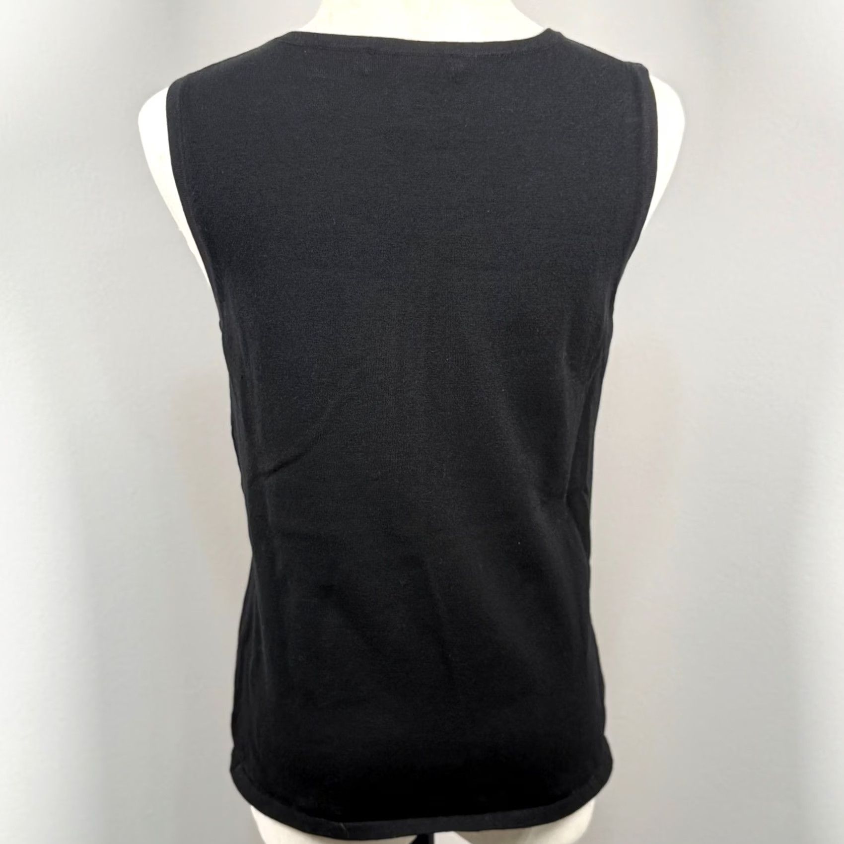 Vintage Pointelle Tank Top L Women Black Silk Blend Lace V-Neck Knit Shell Minimalist Tank Top Size L / US 10 / IT 46 - 3 Thumbnail