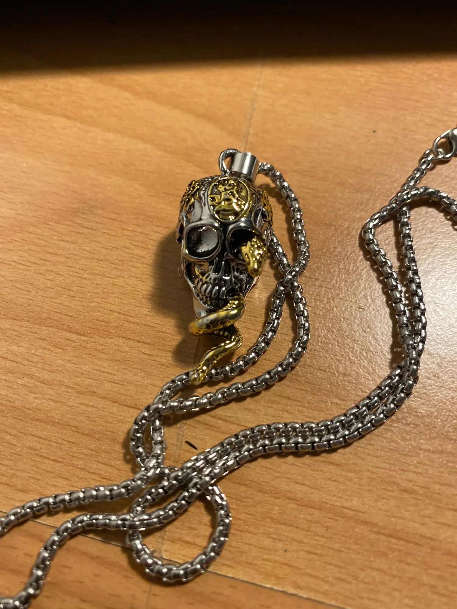 Vintage Gothic Snake Coiled Demon Skull Pendant Necklace Size ONE SIZE - 3 Thumbnail