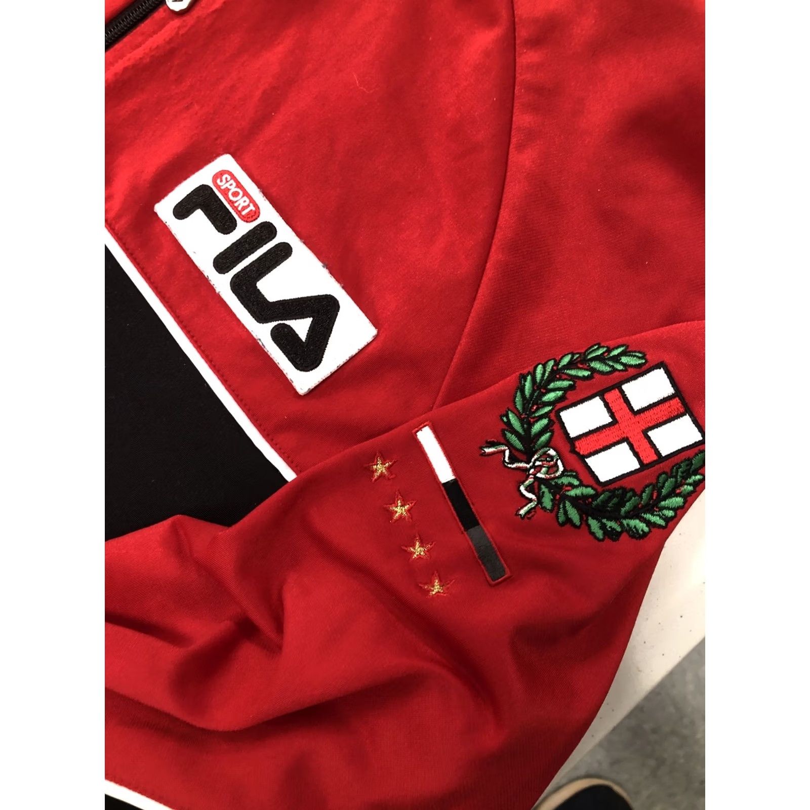 Fila VINTAGE FILA Sport ITALIA Italy SOCCER Futbol TRACK JACKET Red Black Large Size US L / EU 52-54 / 3 - 5 Thumbnail
