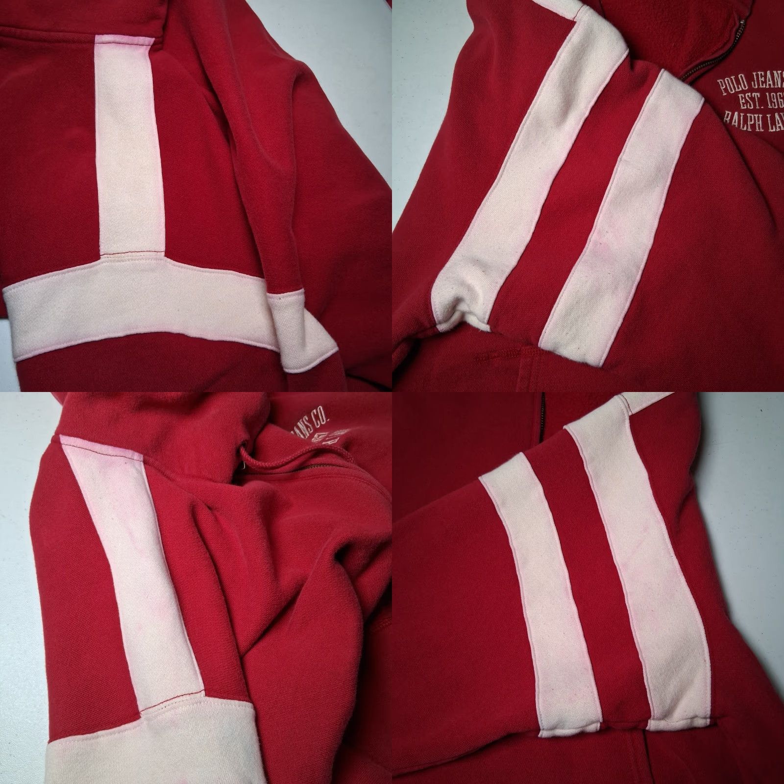 Vintage VINTAGE Ralph Lauren Polo Jeans Sweatshirt Men L Red 1/4 Zip Hoodie Pullover Nautical Preppy Retro Denim Knit Embroidred Stripe Pattern Used Size US L / EU 52-54 / 3 - 9 Thumbnail