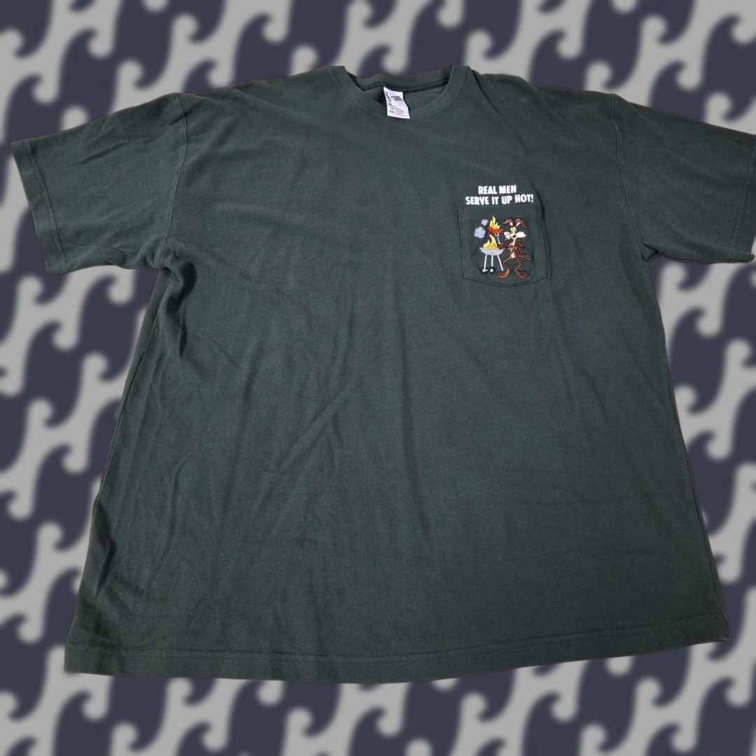 Vintage VINTAGE not applicable; create final: Warner Bros Looney Tunes Wile E. Coyote Shirt Mens 2XL Green Short Sleeve Graphic Print Crew Neck Cotton BBQ Size US XXL / EU 58 / 5 - 1 Thumbnail