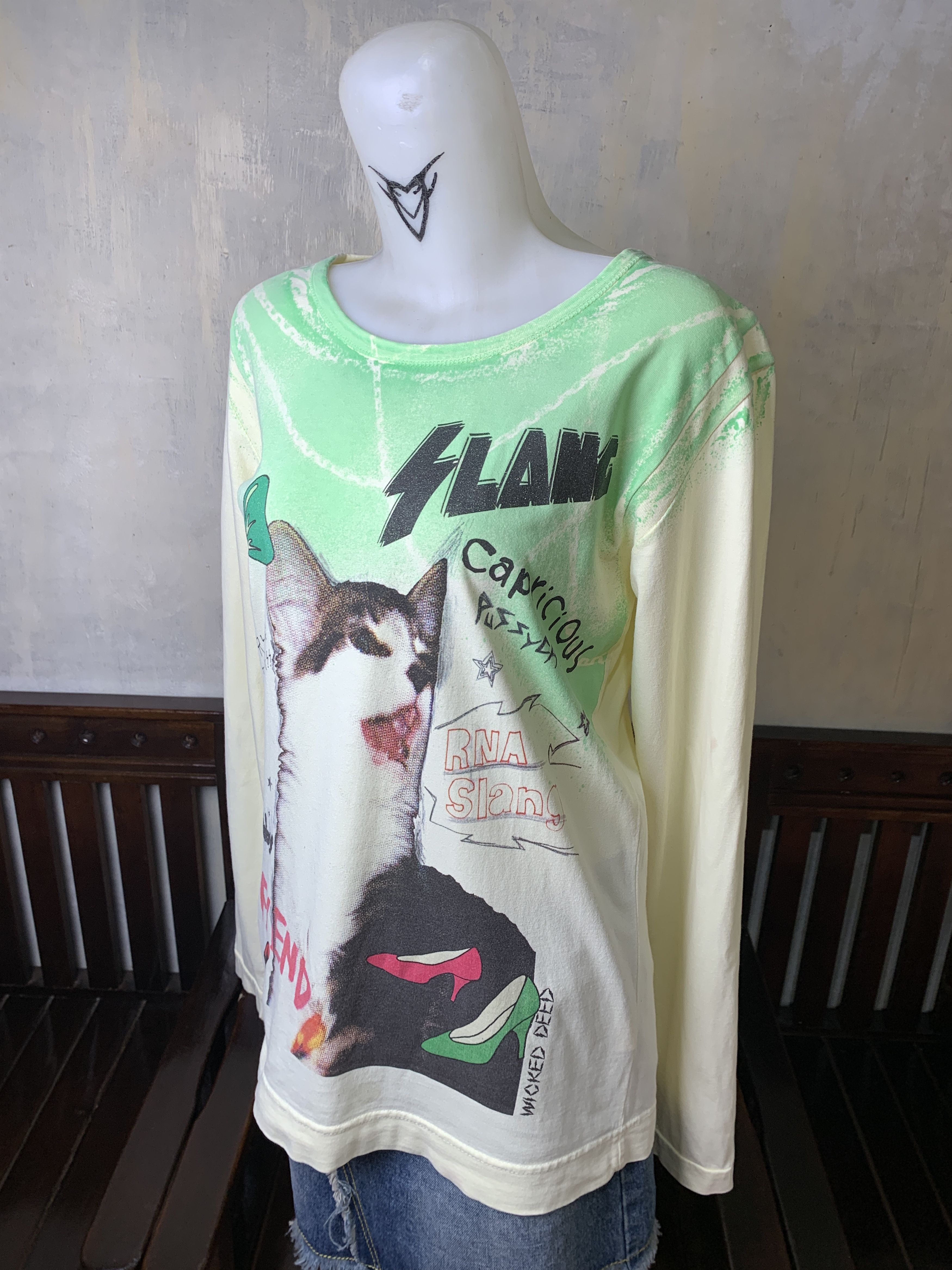 Japanese Brand RnA Slang Big Cat Printed Longsleeve Top (M) Size M / US 6-8 / IT 42-44 - 2 Thumbnail