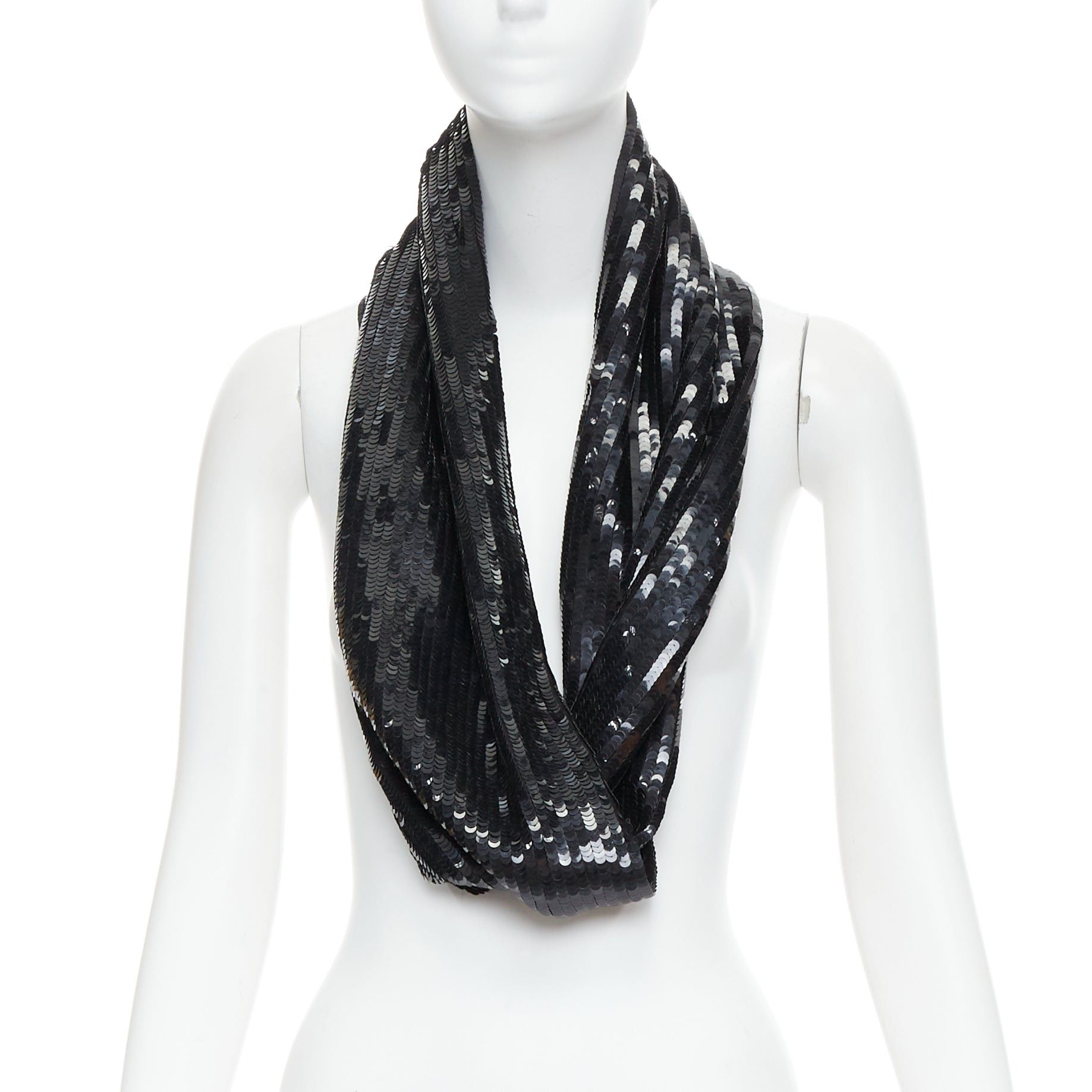 MONSE MONSE 100% silk black sequinned wrap around infinity circle scarf Size ONE SIZE - 1 Thumbnail