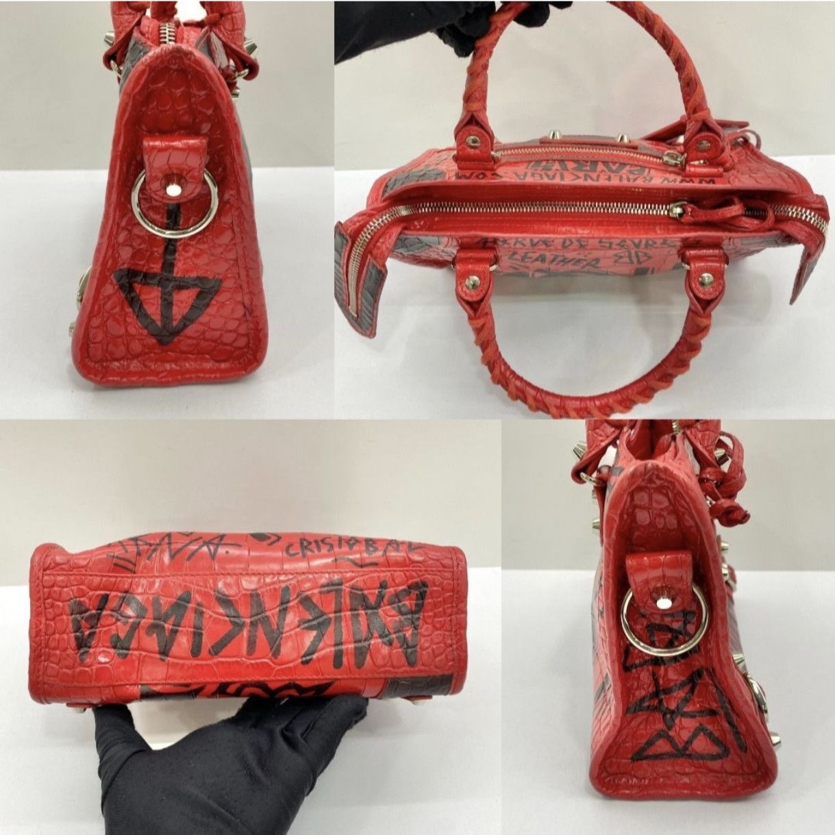 Balenciaga Balenciaga Calfskin Crocodile Embossed Graffiti Mini City Size ONE SIZE - 7 Thumbnail