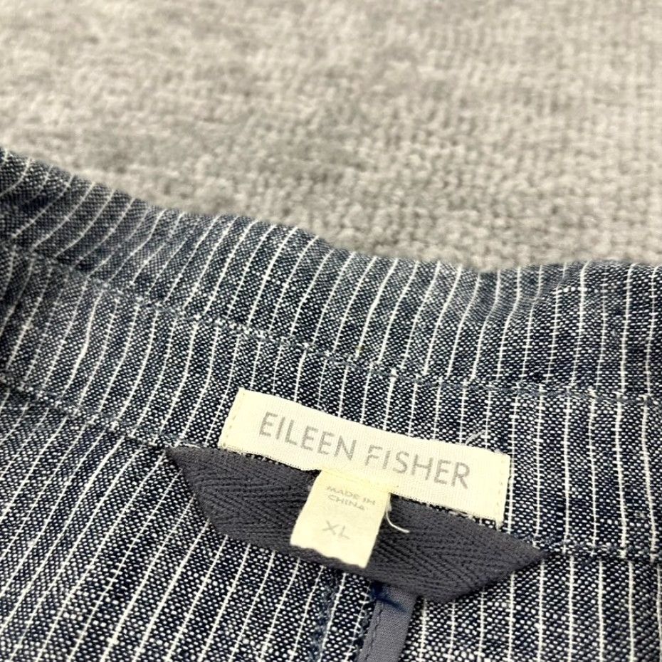 Eileen Fisher Eileen Fisher Button-Up Blazer Shirt Womens XL Blue Striped Linen 2-Button Casual Top Size XL / US 12-14 / IT 48-50 - 2 Thumbnail