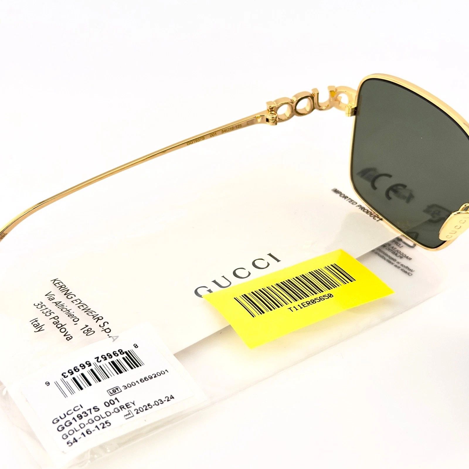 Gucci GUCCI 1937 Gg1937S Gold Gray Logo Unisex Metal Rectangle 001 Size ONE SIZE - 6 Thumbnail