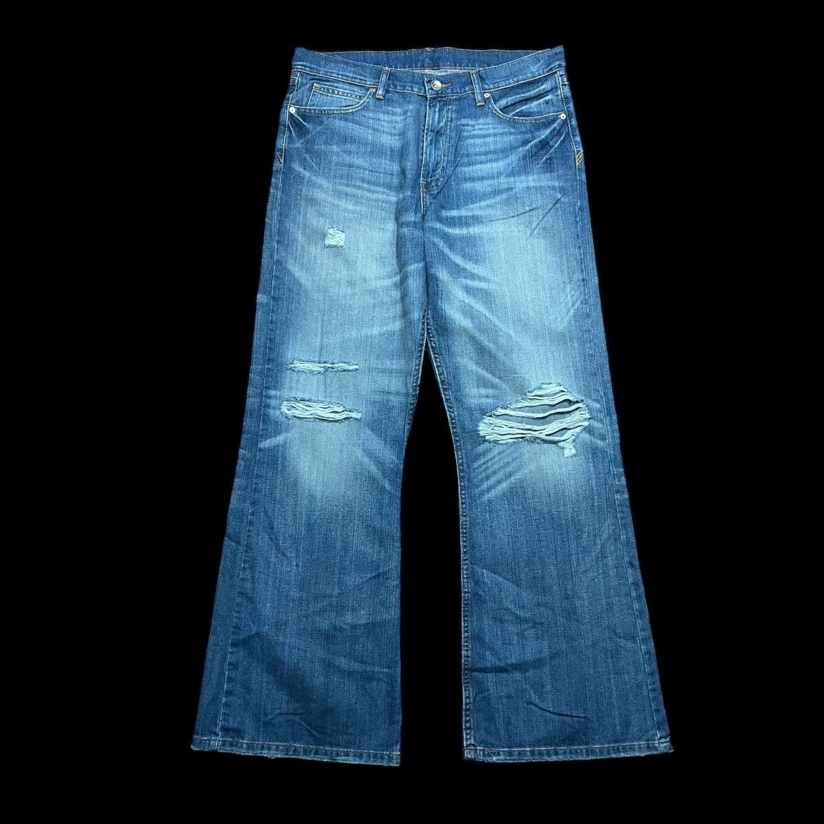 image of Vintage Distressed Denim Flare Jeans Size 33X32 Y2K 00’S in Blue, Men's