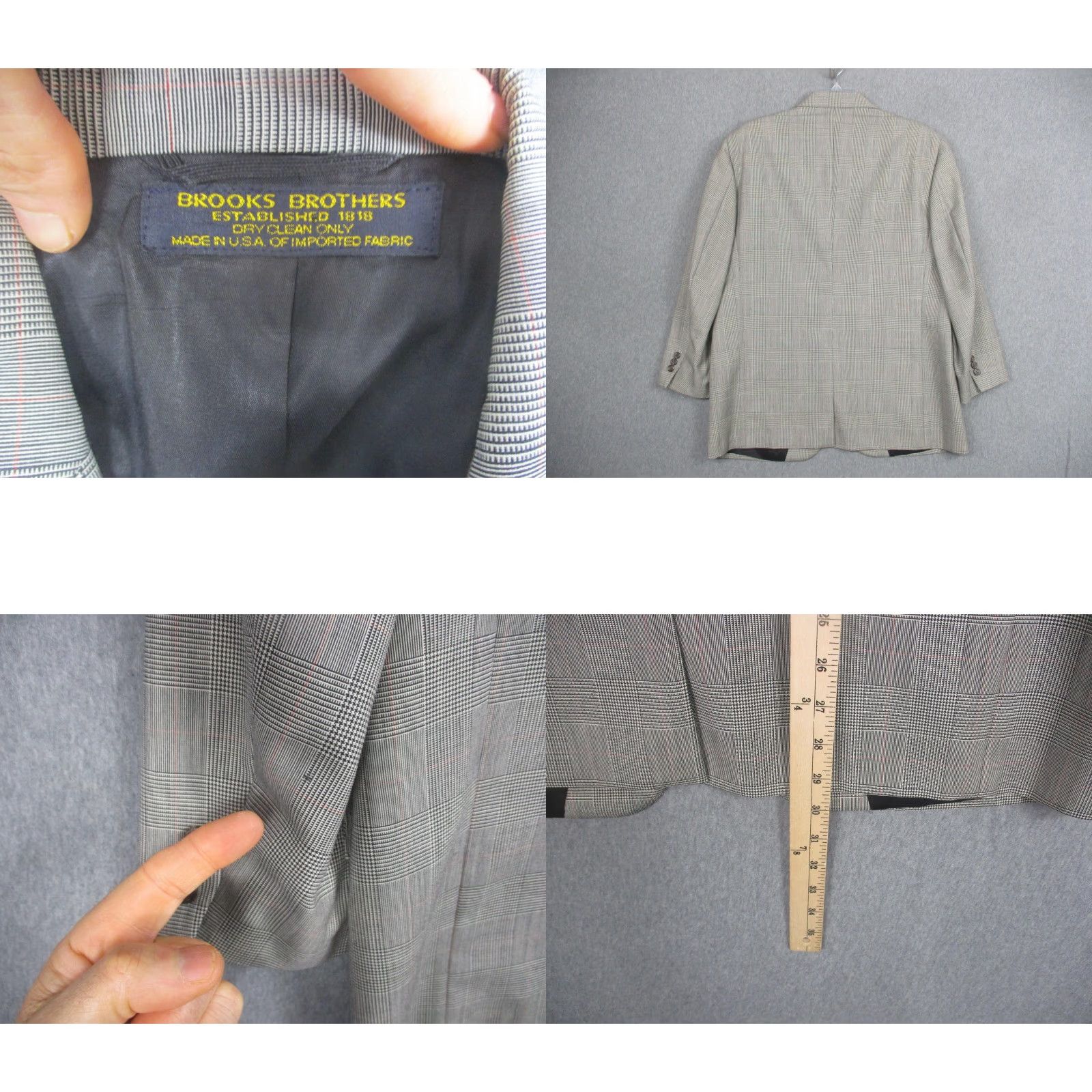 Brooks Brothers VINTAGE Brooks Brothers Sport Coat Mens 44 Wool Gray Glen Plaid Check 2-Button Blazer Regular Fit USA Mens Size 44R - 8 Thumbnail