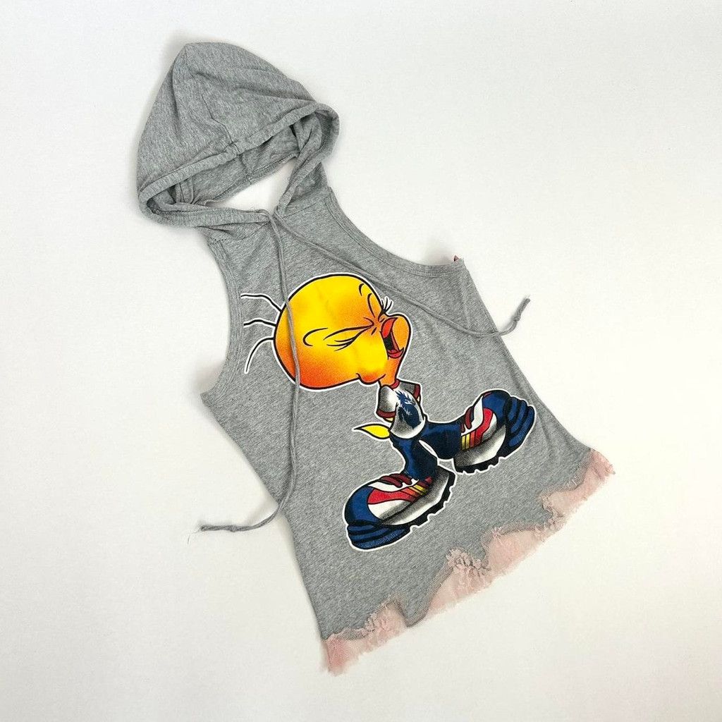 Vintage y2k euro tweety bird gray hooded tank top Size S / US 4 / IT 40 - 1 Thumbnail