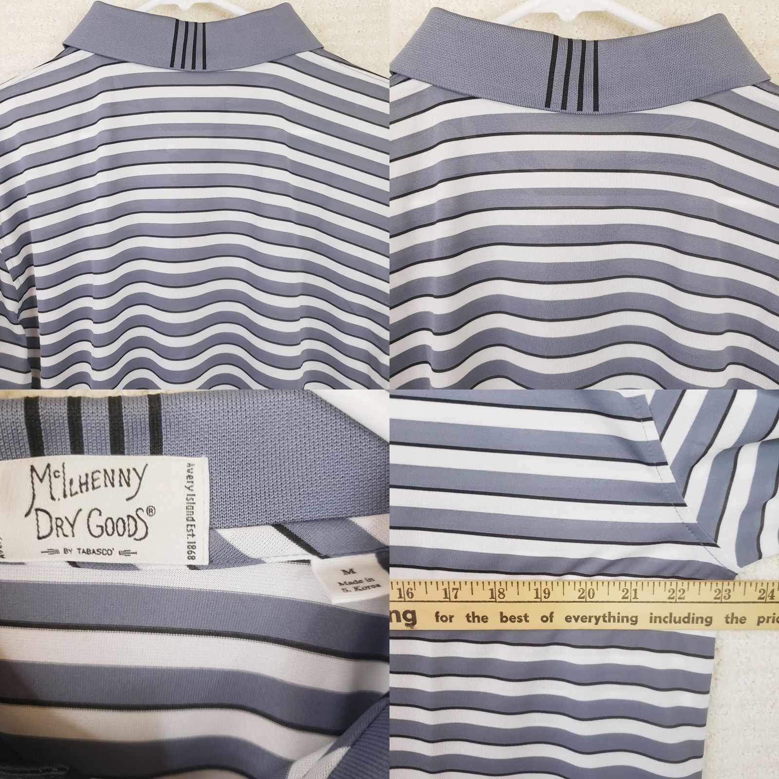 Vintage Tabasco Polo Shirt Golf Men M Gray Stripes Polyester Sport Travel Size US M / EU 48-50 / 2 - 9 Thumbnail