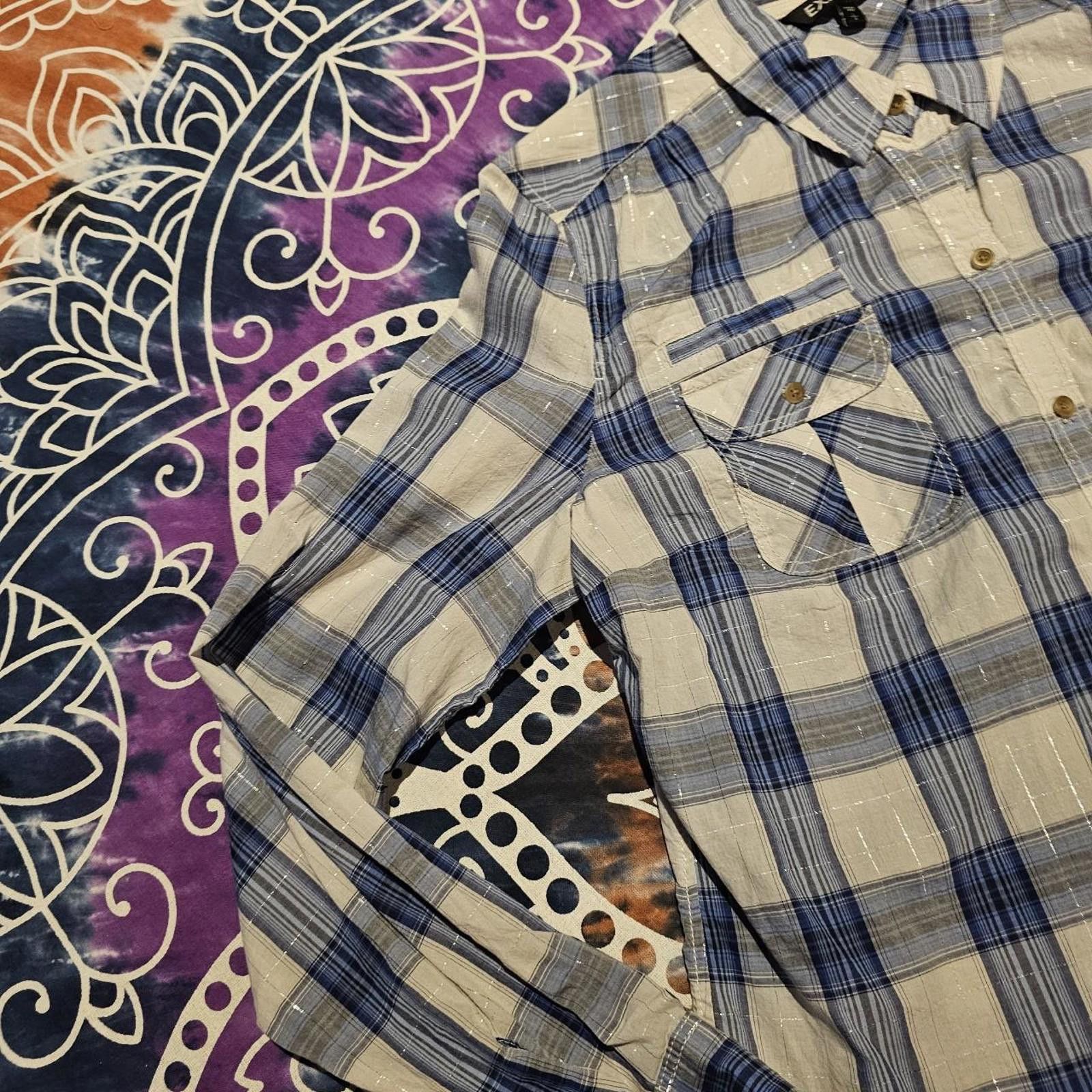 Express Express Women's White and Blue Plaid Shirt Size L / US 10 / IT 46 - 4 Thumbnail