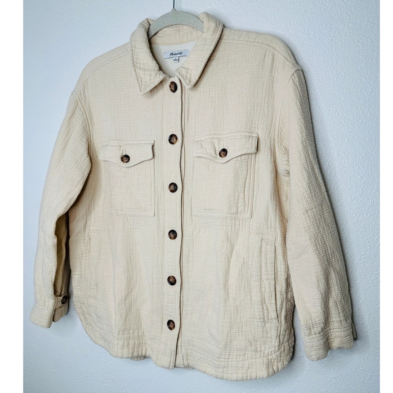 Madewell Madewell Oatmeal Long Sleeve Button Shirt Jacket Medium Size M / US 6-8 / IT 42-44 - 3 Thumbnail