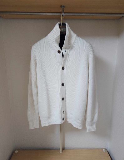 o1sm1stk0824 Wool Silk Button Up Cardigan in Ivory