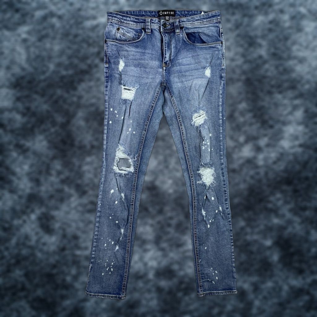 Empyre Empyre Jeans Mens 32 Skinny Leg Distressed Holes Stretch Denim Skater Grunge Jeans Size US 32 / EU 48 - 1 Thumbnail