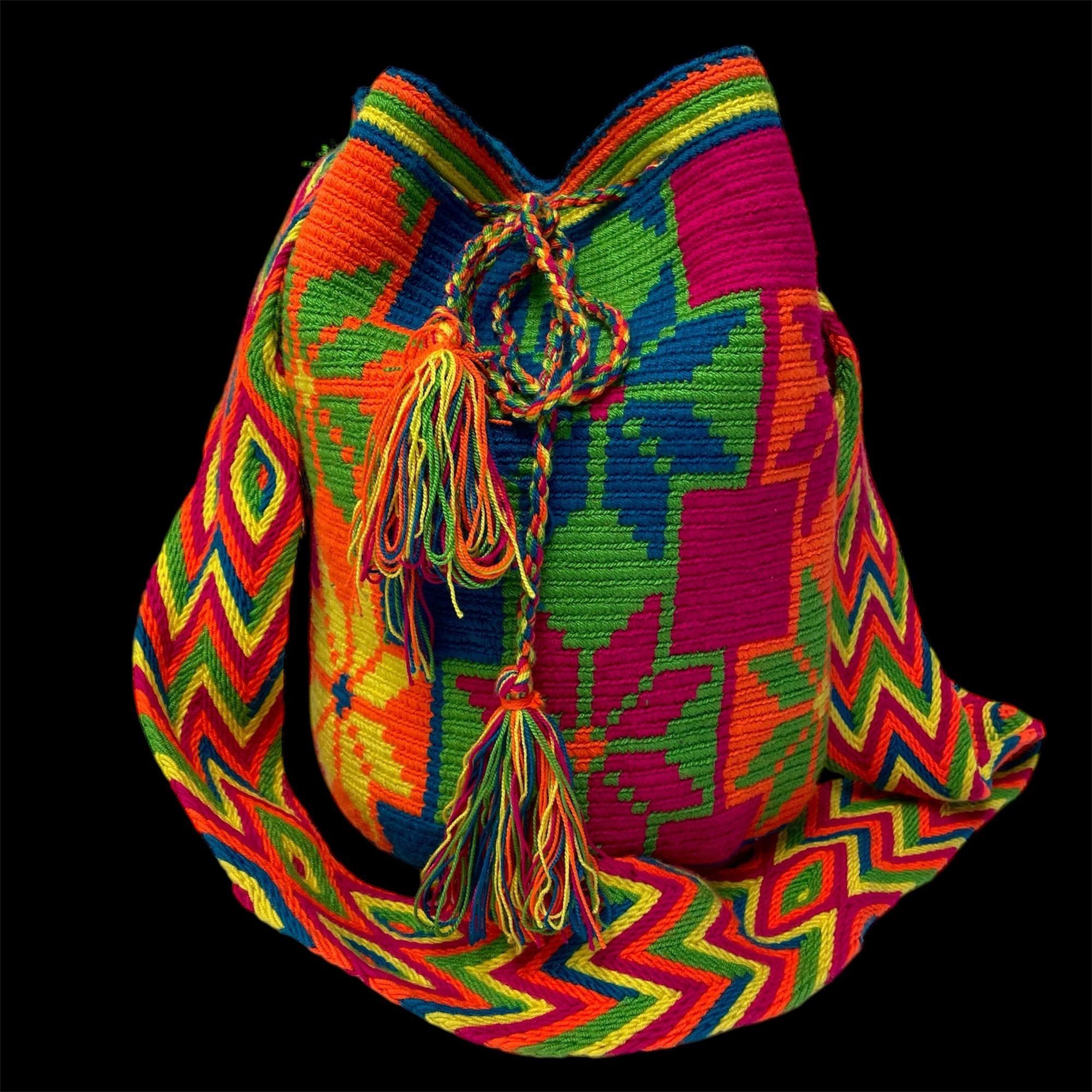 Other Vtg Wayuu Mochila NEON HandBag Hippie FLOWER POWER Purse Size ONE SIZE - 1 Thumbnail