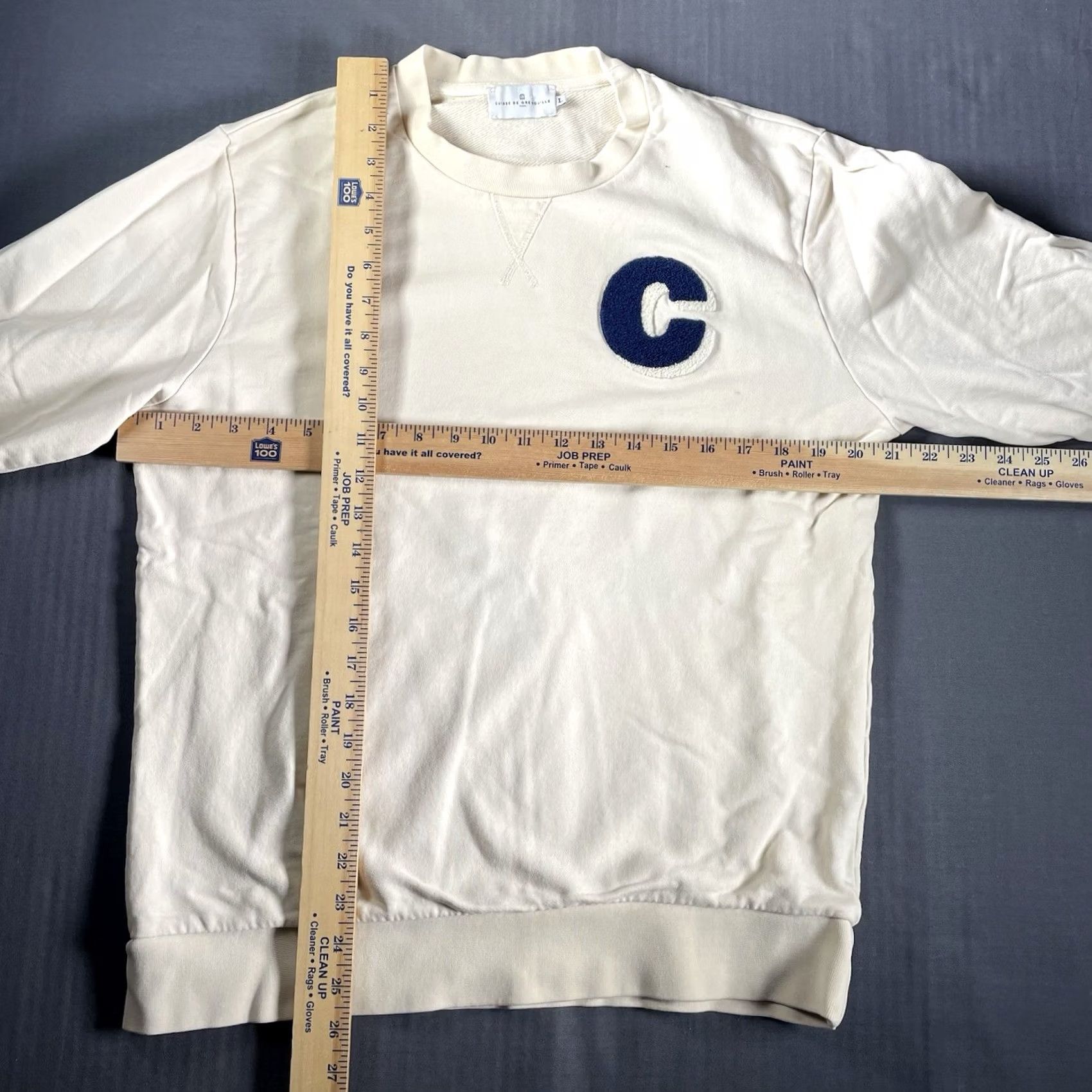 Cuisse de Grenouille VINTAGE Cuisse de Grenouille Pullover Mens Large Beige Paris Patch Sweater Knit Cotton Size US L / EU 52-54 / 3 - 3 Thumbnail