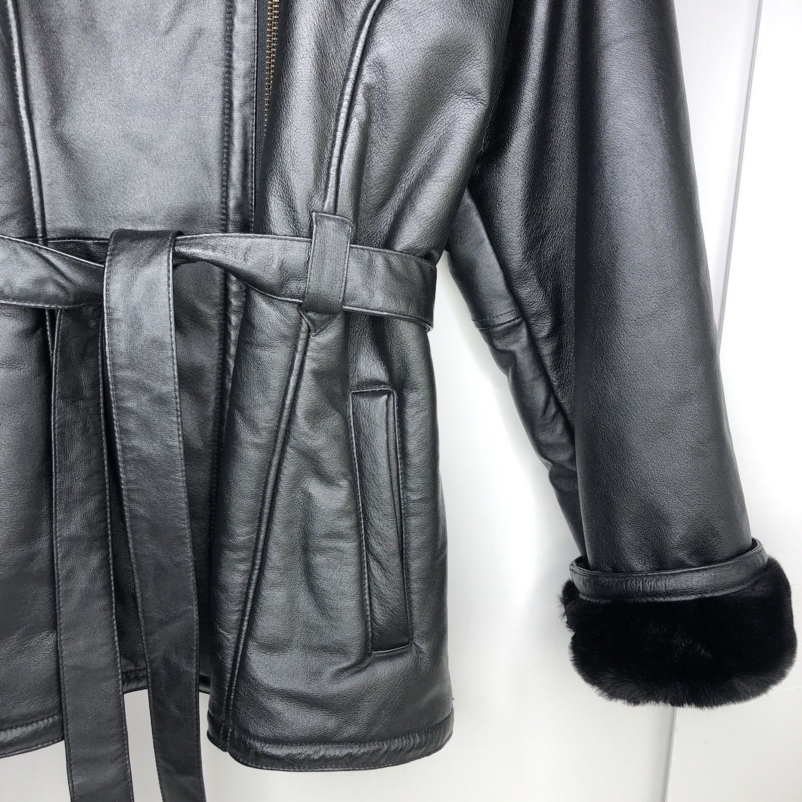 Wilsons Leather Wilsons 80s Women Black Leather Coat Jacket XL Full Fur Size XL / US 12-14 / IT 48-50 - 7 Thumbnail