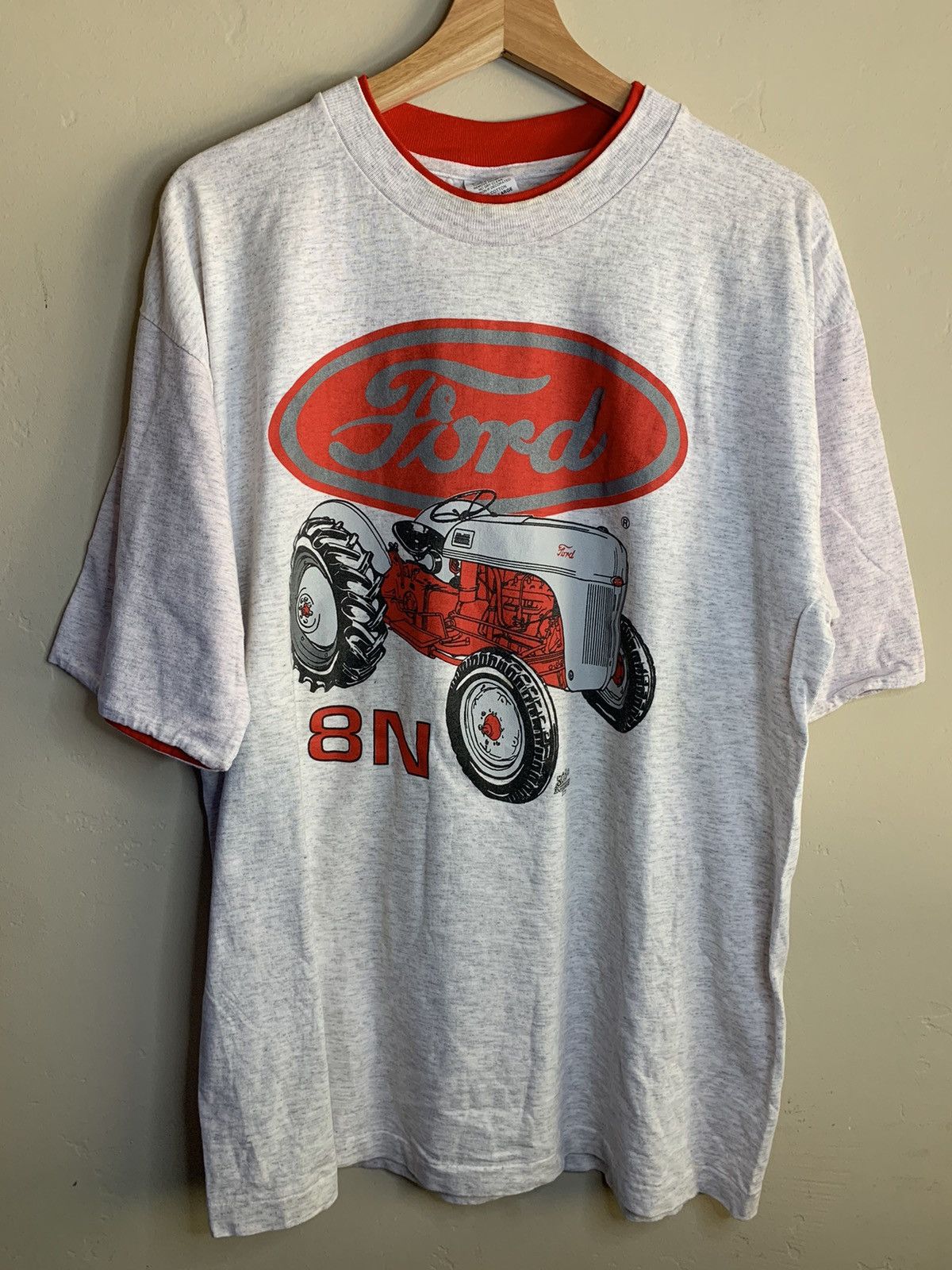 image of Art x Ford Vintage 80's Ford 8N Tractor Single Stitch T-Shirt XL in Gray/Red, Men's