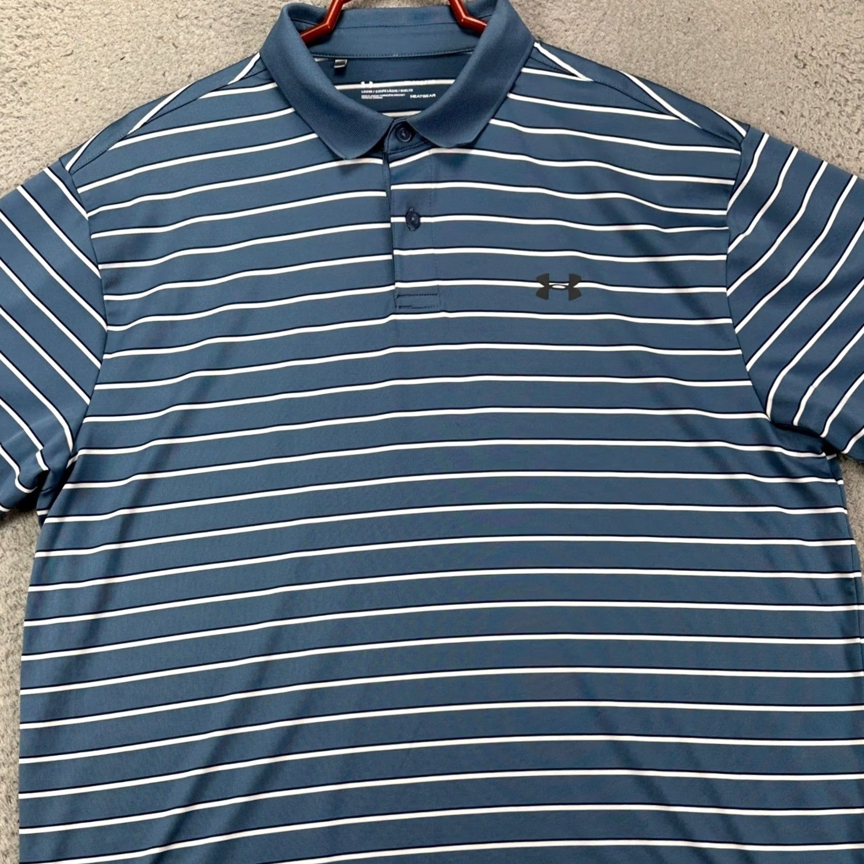Under Armour EUC Under Armour Heat Gear Mens XL Loose Polo Blue White Stripe Rugby Golf - Sport Apparel Size US XL / EU 56 / 4 - 2 Thumbnail