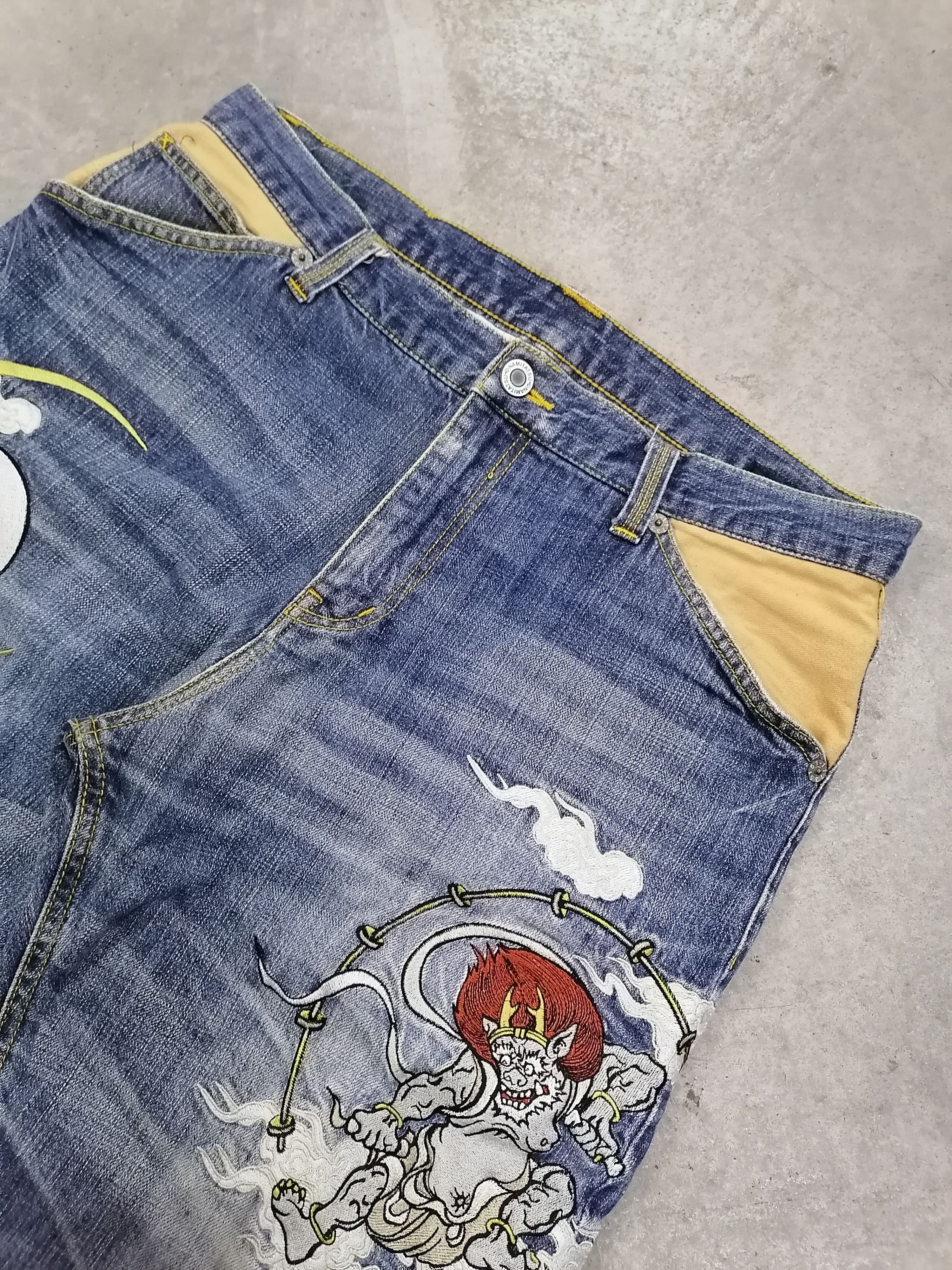 Japanese Brand Naminoritatsujin Embroidery Gaijin Denim Pants Size US 34 / EU 50 - 4 Thumbnail