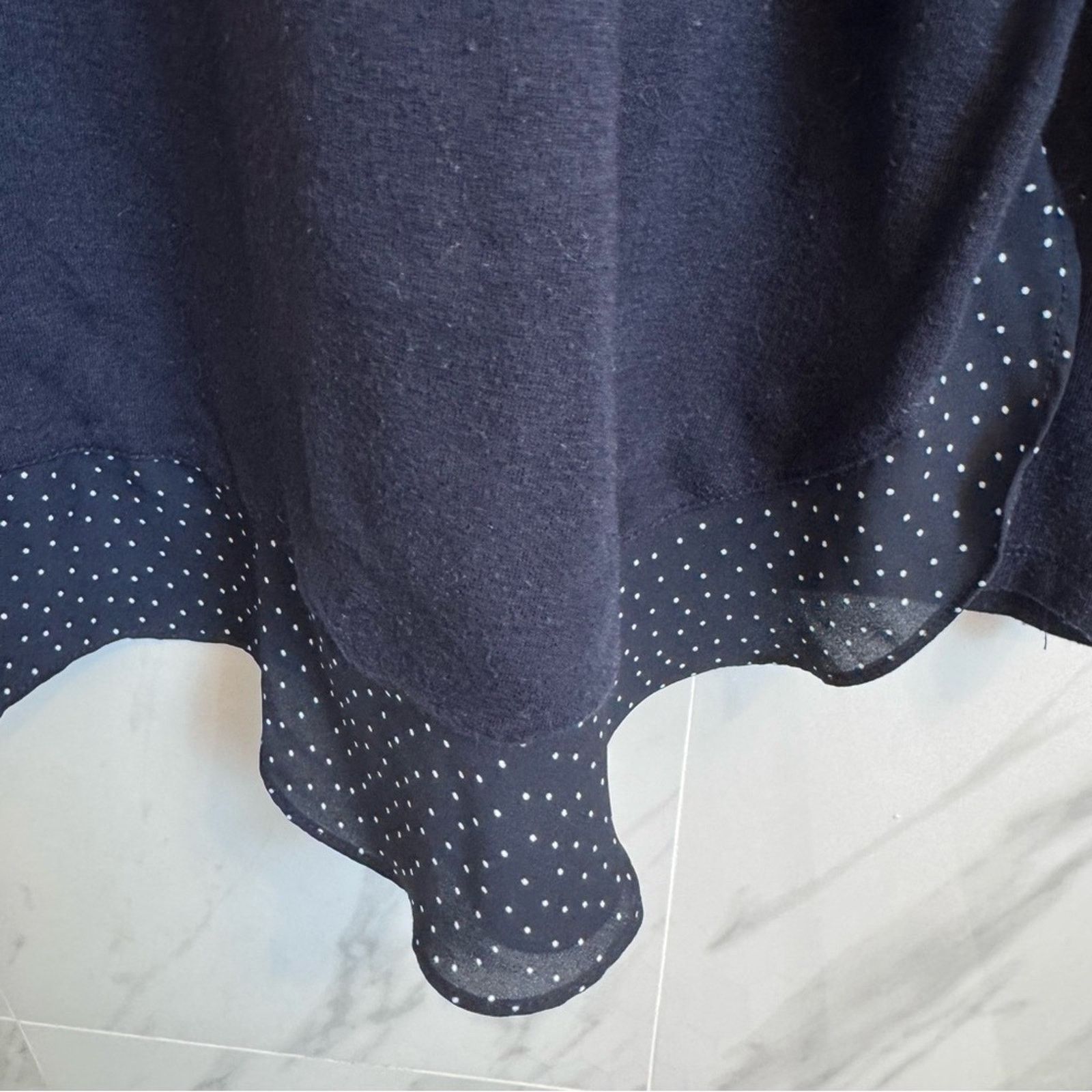 Loft Loft Navy White Polka Dot Mixed Media Sweater Top 16/18 Size XXL / US 16-18 / IT 52-54 - 11 Thumbnail