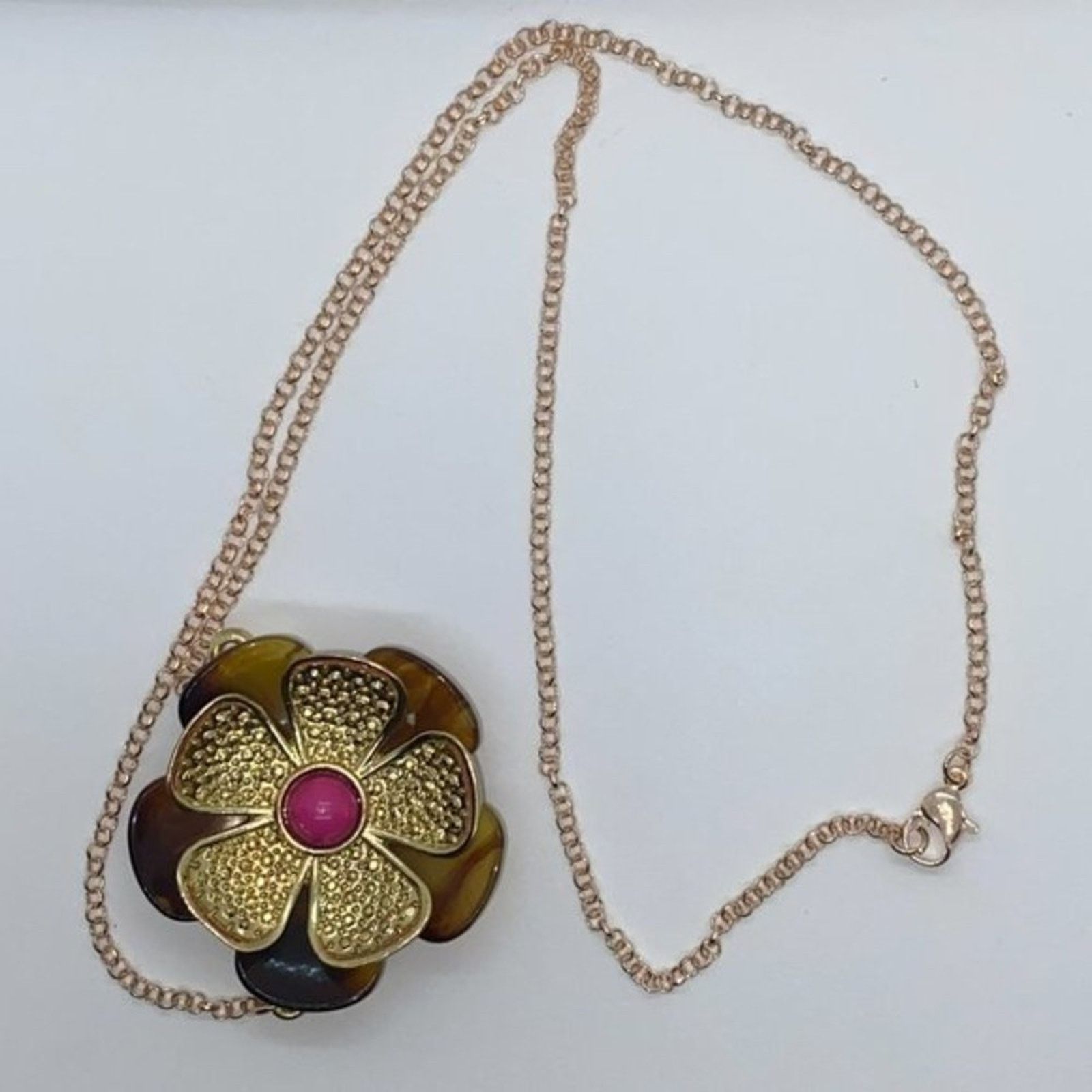 Handmade Rose Gold-Tone Tort Flower Pendant Necklace Size ONE SIZE - 2 Thumbnail