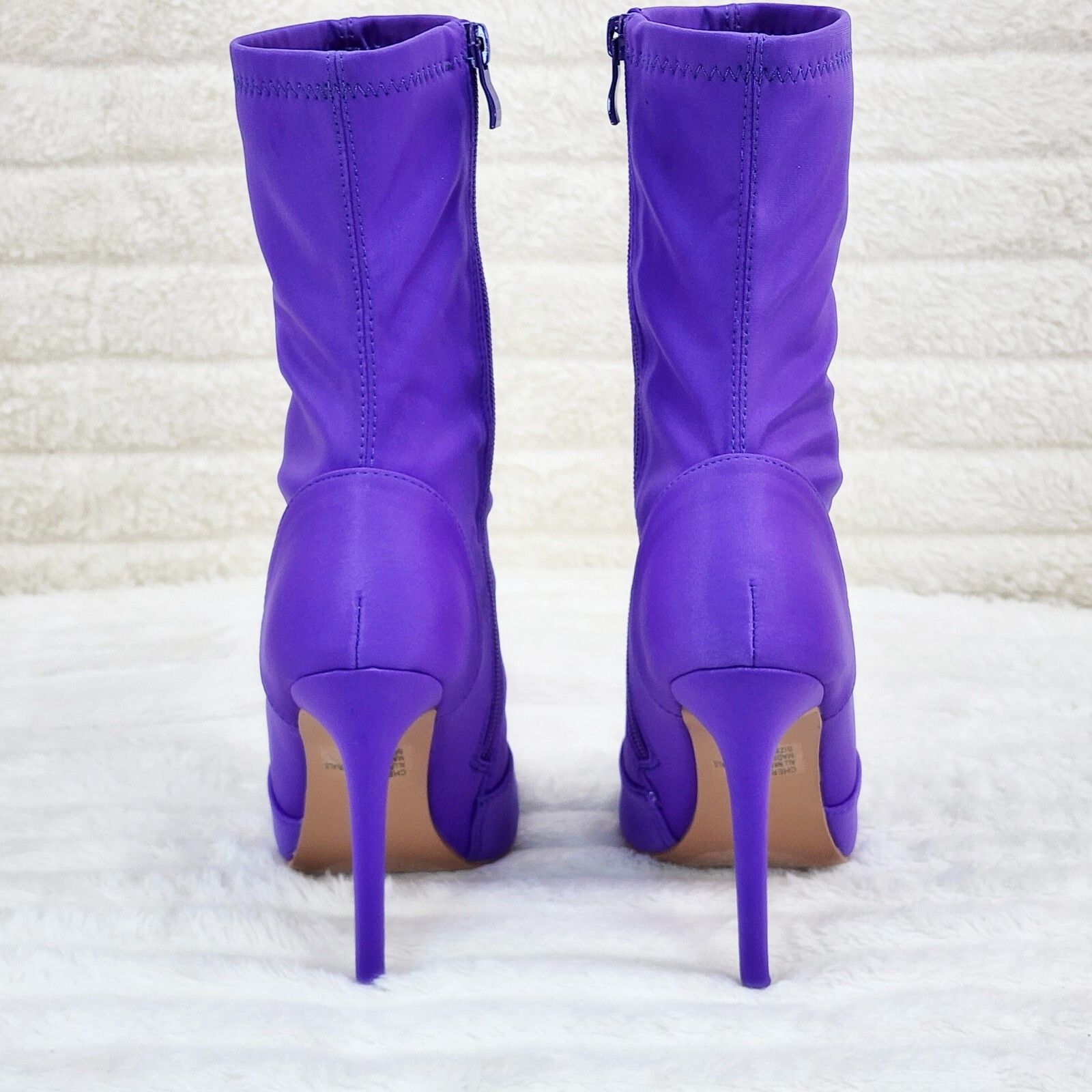 Other Bold Purple Stretch Square Open Toe High Heel Ankle Boots (U Size US 7 / IT 37 - 4 Thumbnail