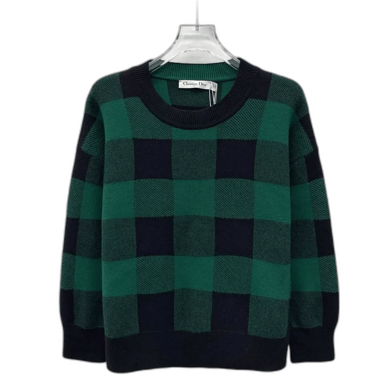 Dior Christian Dior Green Plaid Cashmere Sweater-2506 Size XXS / US 00 / IT 34 - 1 Thumbnail