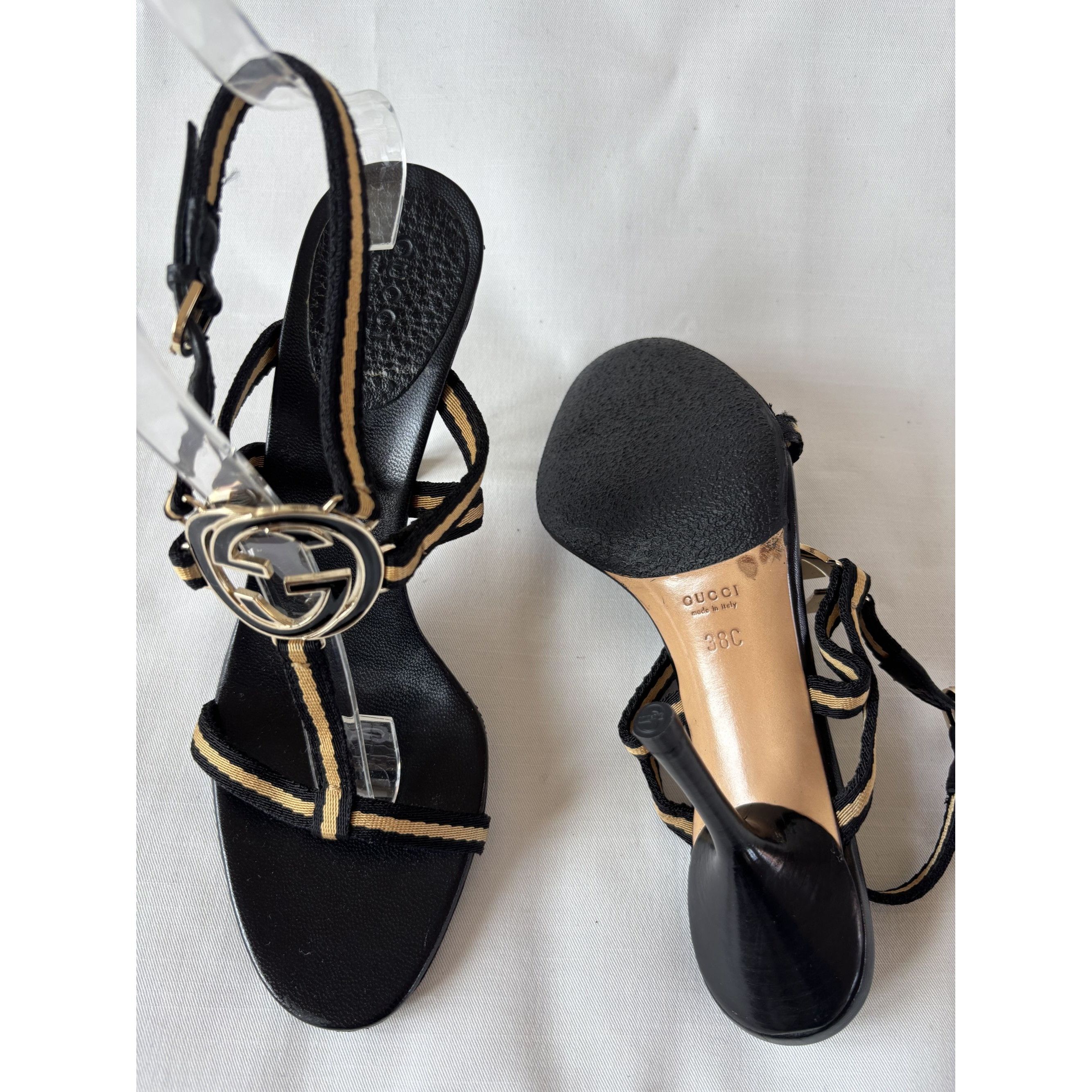 Gucci Gucci heeled sandals – black leather & gold GG logo Size US 8 / IT 38 - 6 Thumbnail