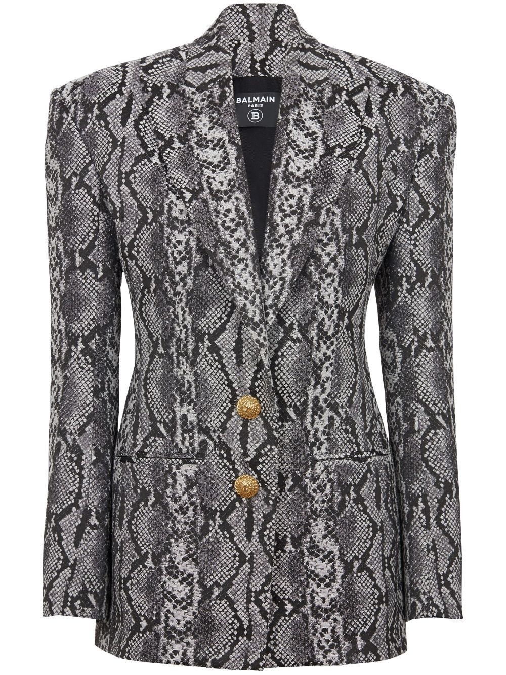 Balmain o1s1wg110825 Python Print Fitted Jacket in Black/Grey Size XL / US 12-14 / IT 48-50 - 1 Thumbnail