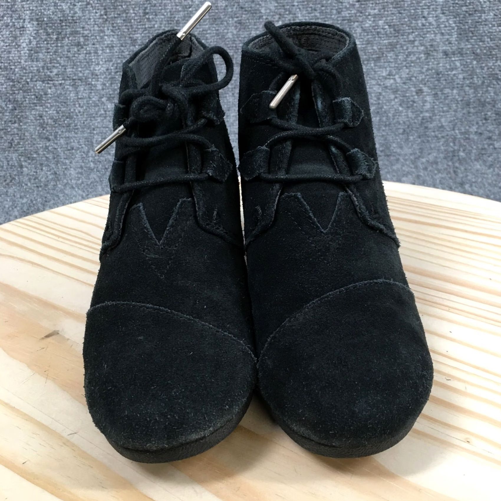 Toms TOMS Boots Kala Lace Up Desert Wedge Bootie Womens 9.5 Black Suede Size US 10 / IT 40 - 4 Thumbnail